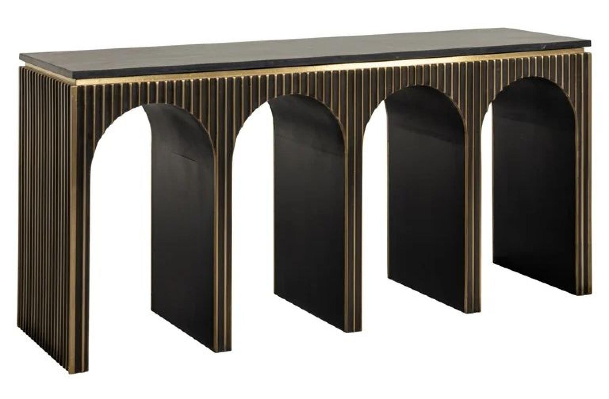 Product photograph of Les Arcs Brushed Gold And Marble 160cm Top Console Table from Choice Furniture Superstore.