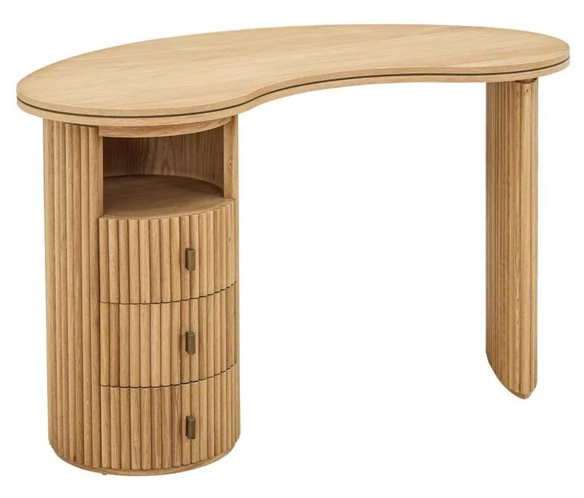 Product photograph of Belfort Oak 3 Drawer Writing Desk With Fluted Base from Choice Furniture Superstore.