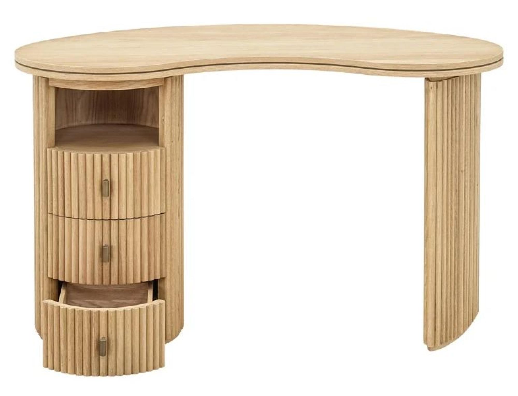 Product photograph of Belfort Oak 3 Drawer Writing Desk With Fluted Base from Choice Furniture Superstore.