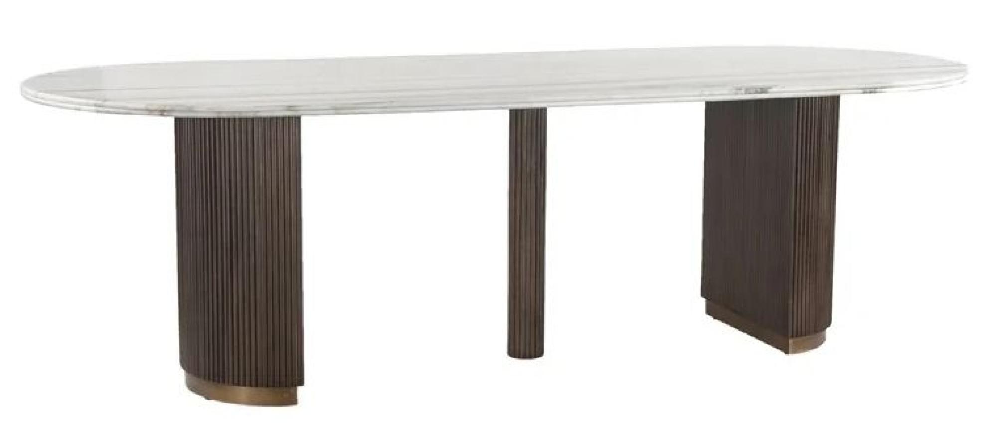 Product photograph of Mayfield White Marble Top 12 Seater Oval Dining Table - Dark Wood Fluted Pedestal Base from Choice Furniture Superstore.