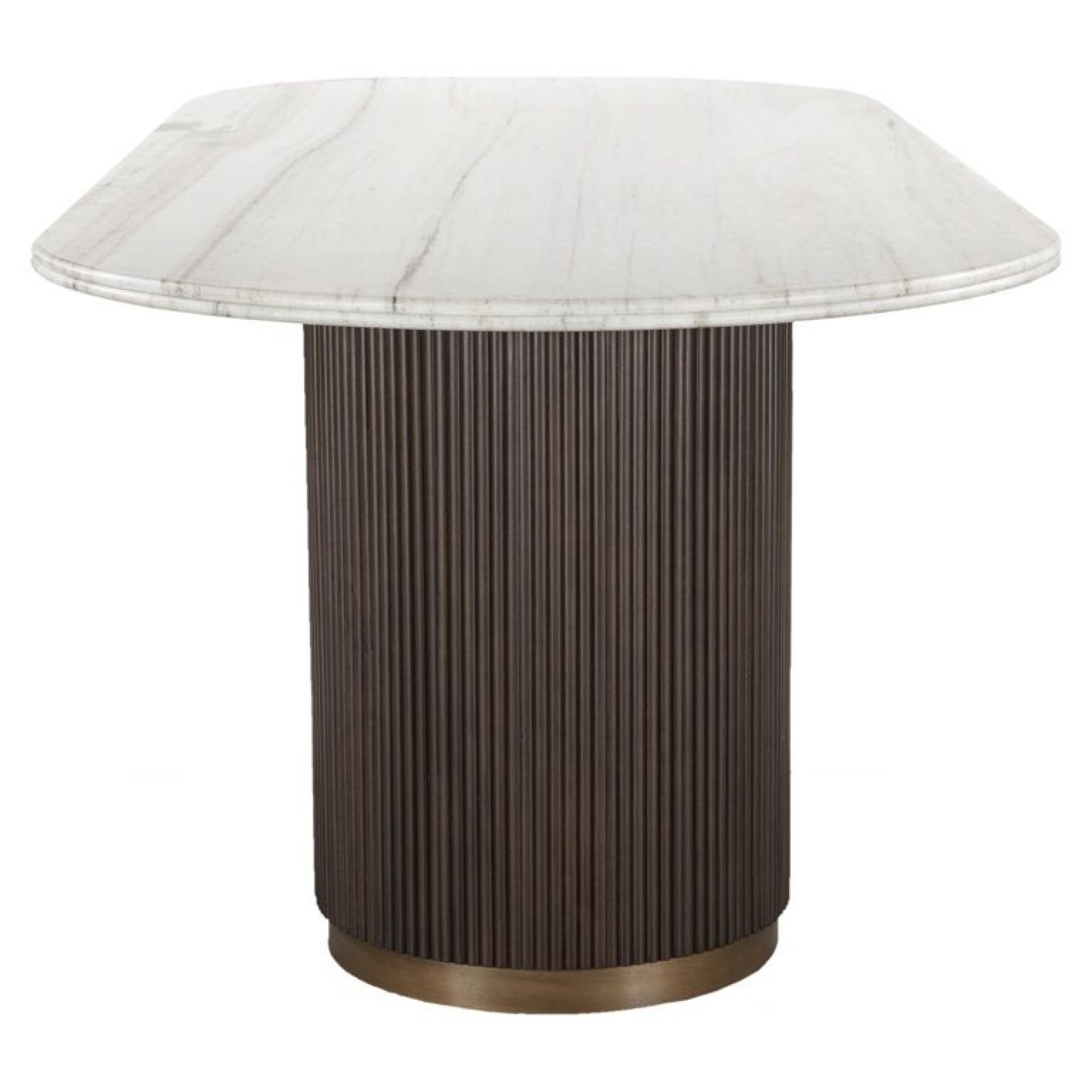 Product photograph of Mayfield White Marble Top 12 Seater Oval Dining Table - Dark Wood Fluted Pedestal Base from Choice Furniture Superstore.