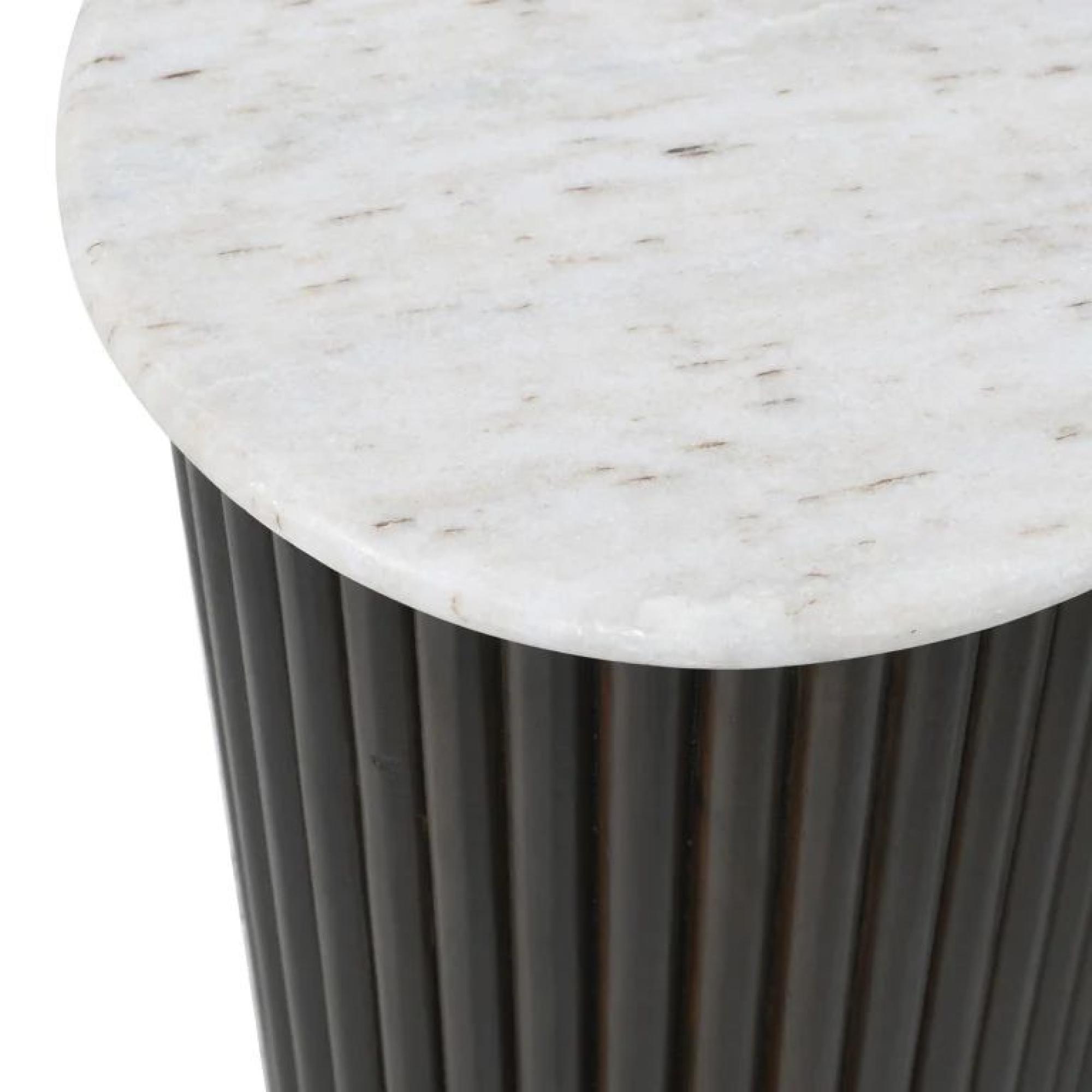 Product photograph of Mayfield White Marble Top 100cm Set Of 2 Coffee Table With Brown Fluted Wooden Base from Choice Furniture Superstore.