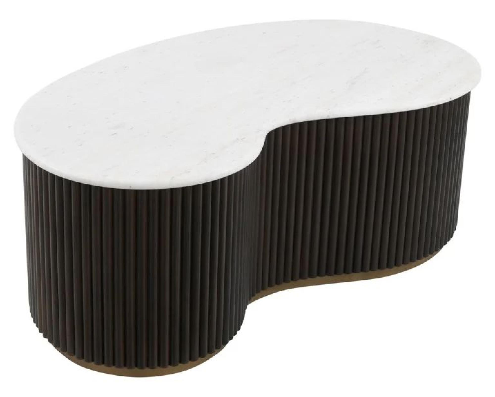 Product photograph of Mayfield White Marble Top 100cm Set Of 2 Coffee Table With Brown Fluted Wooden Base from Choice Furniture Superstore.