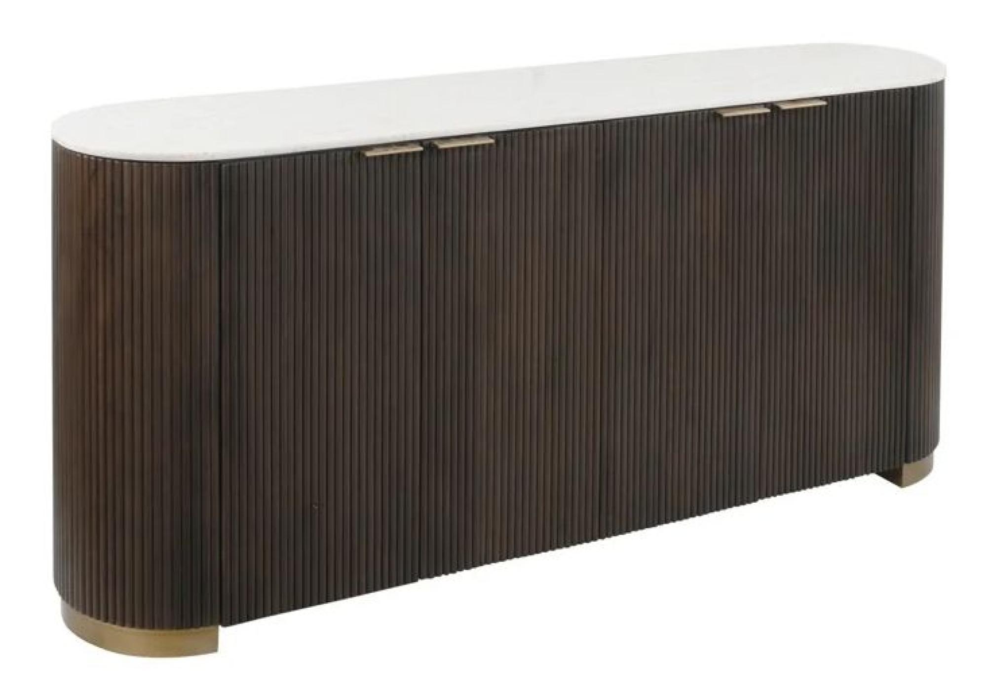Product photograph of Mayfield White Marble Top Extra Large Sideboard - Dark Wood Fluted Base from Choice Furniture Superstore.