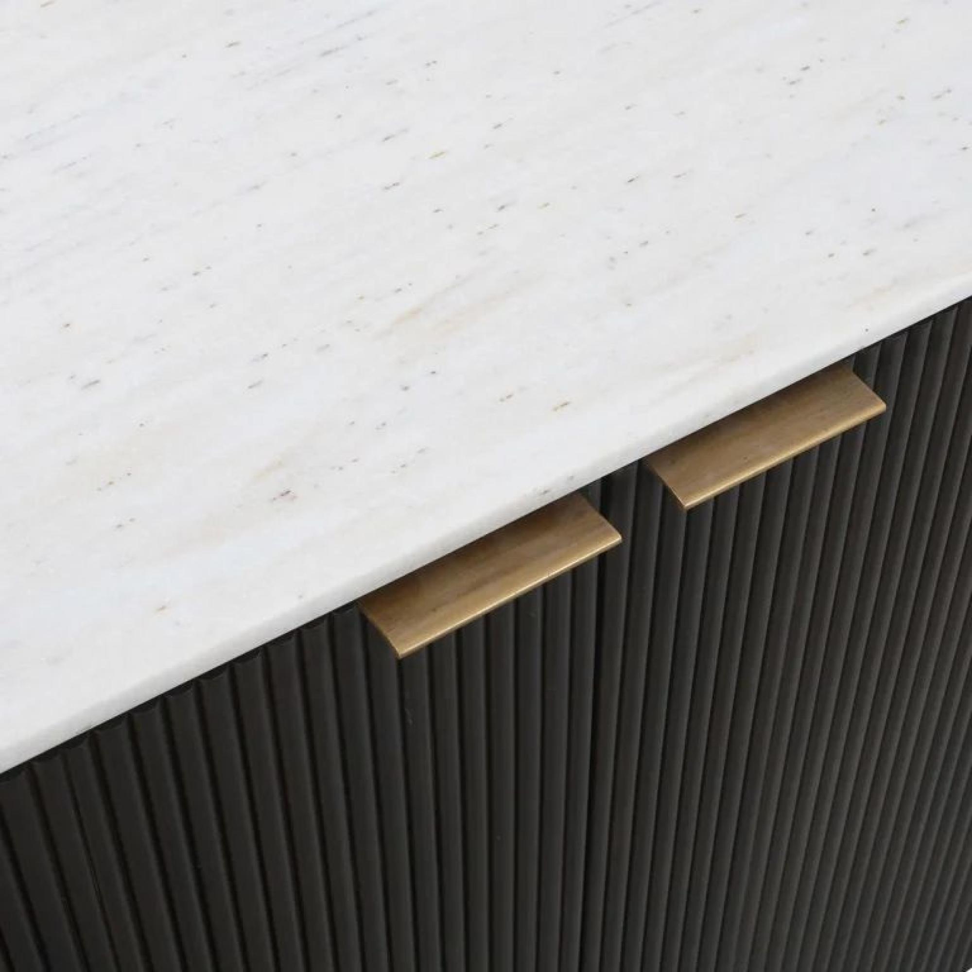 Product photograph of Mayfield White Marble Top Extra Large Sideboard - Dark Wood Fluted Base from Choice Furniture Superstore.