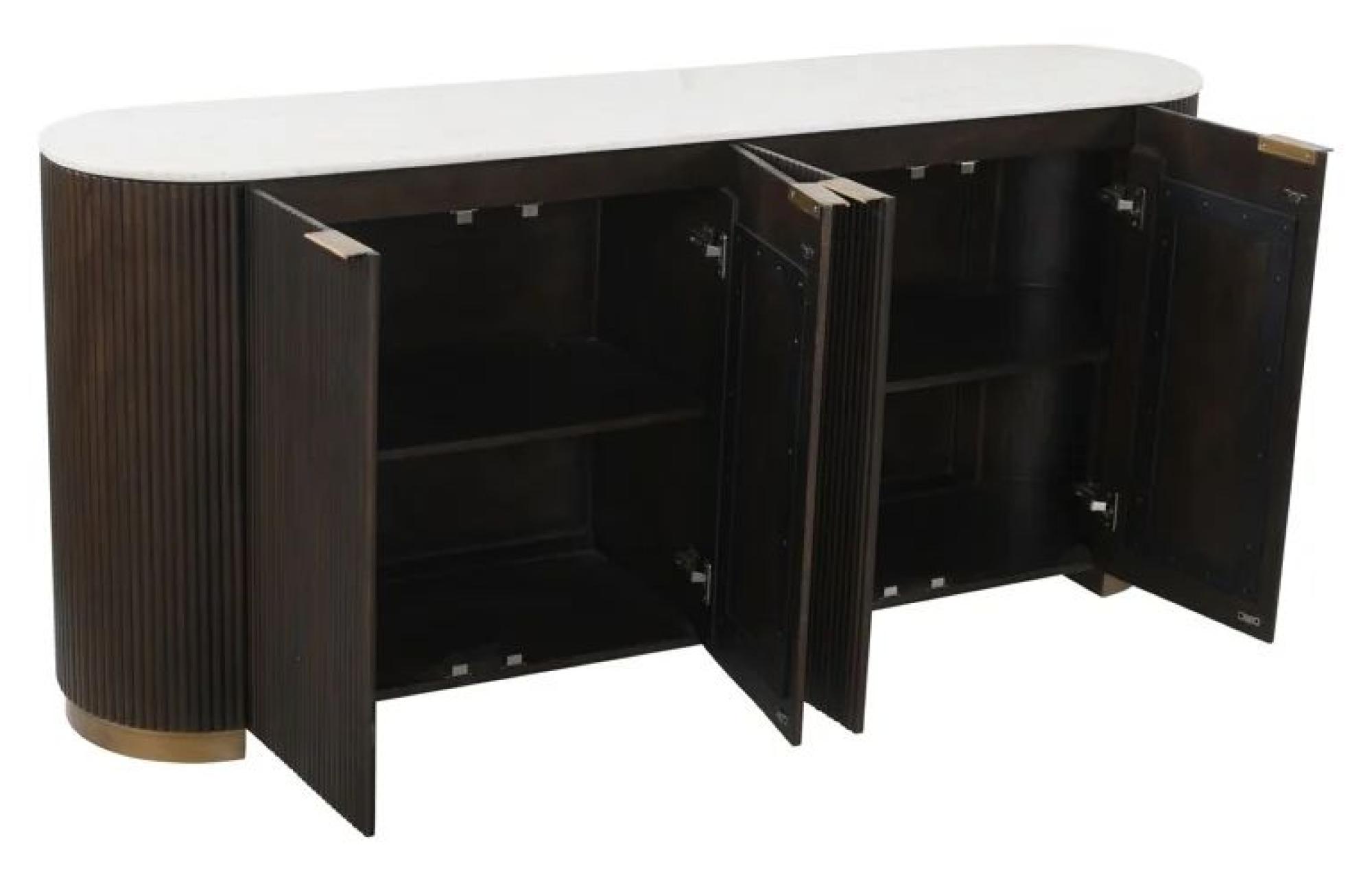 Product photograph of Mayfield White Marble Top Extra Large Sideboard - Dark Wood Fluted Base from Choice Furniture Superstore.