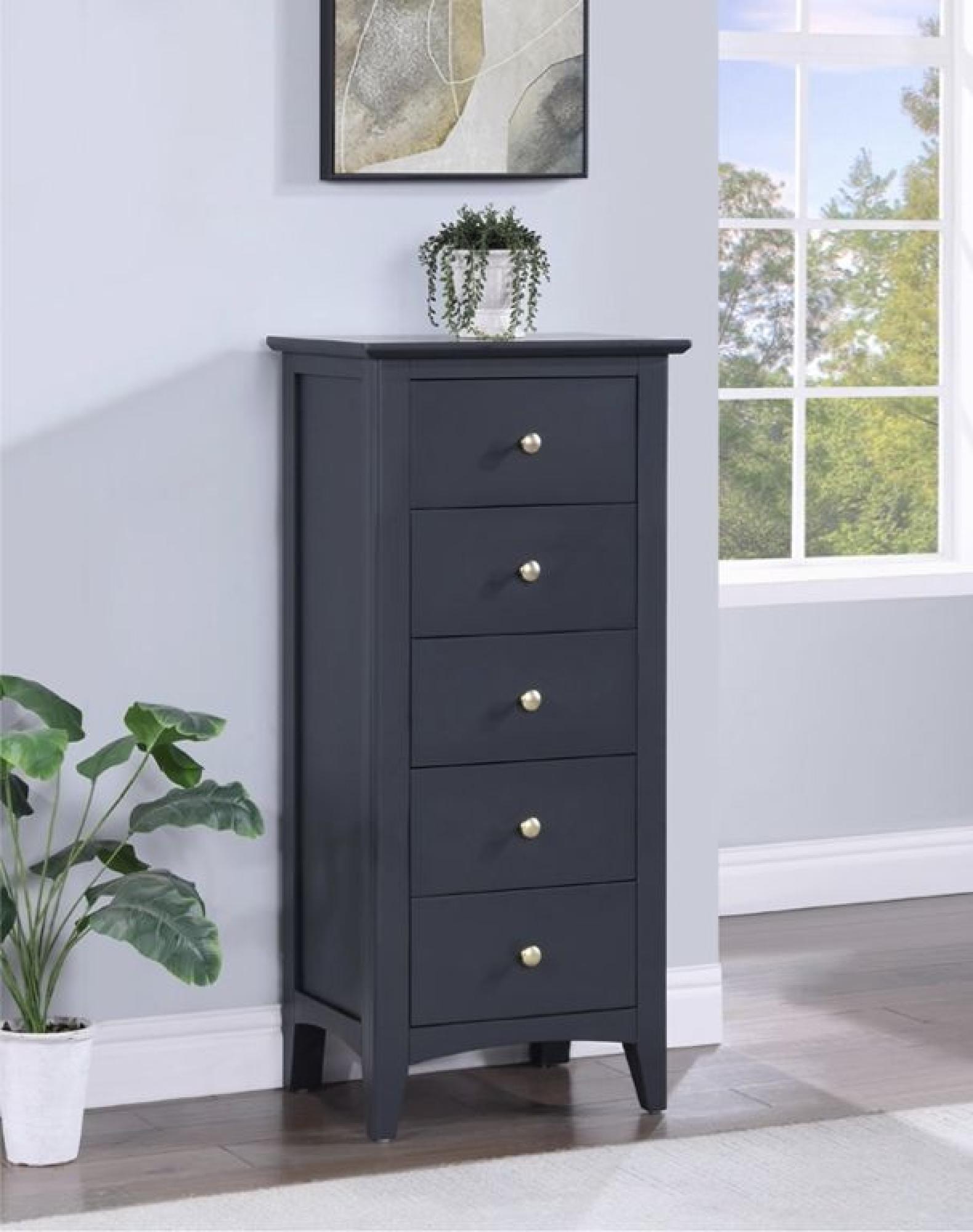 Product photograph of Luciana Black 5 Drawer Narrow Chest from Choice Furniture Superstore.