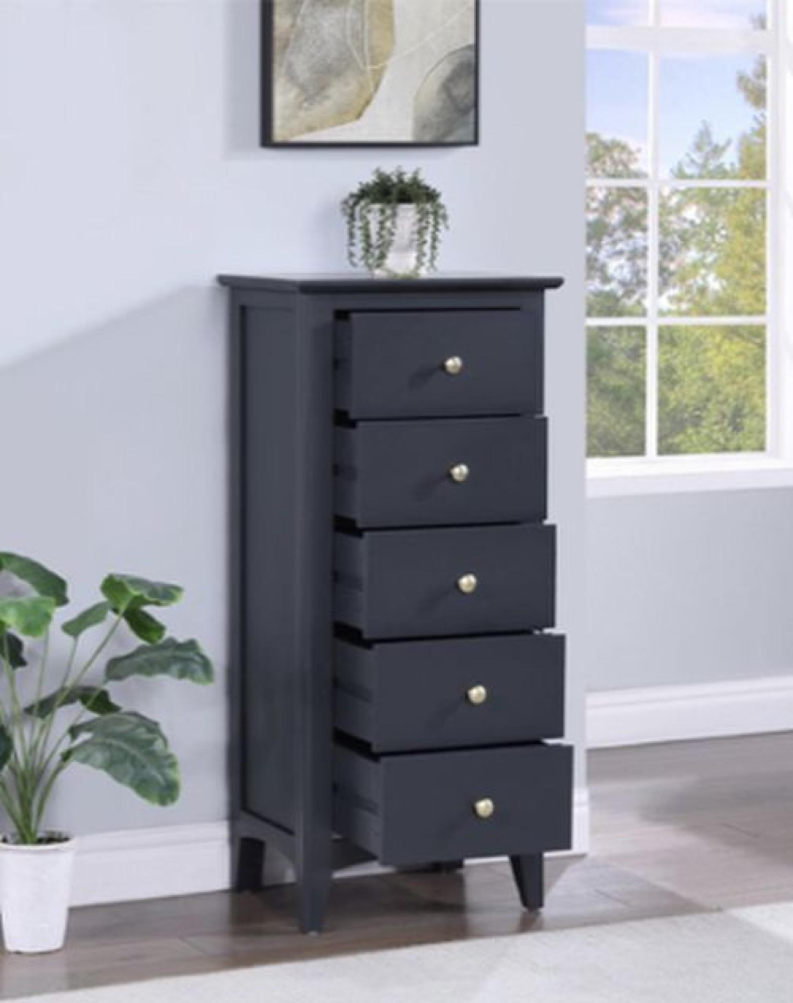 Product photograph of Luciana Black 5 Drawer Narrow Chest from Choice Furniture Superstore.