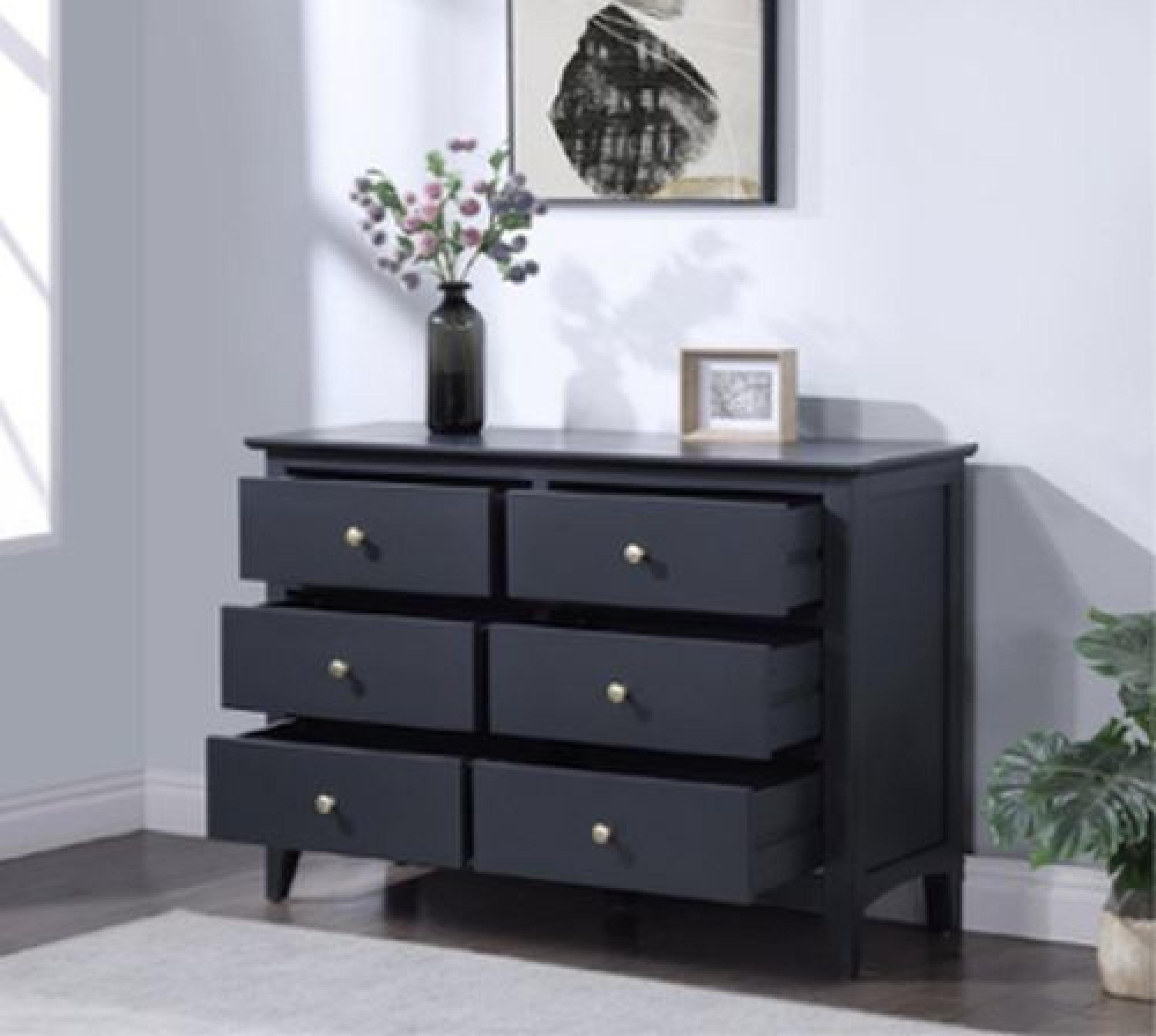 Product photograph of Luciana Black 6 Drawer Wide Chest from Choice Furniture Superstore.