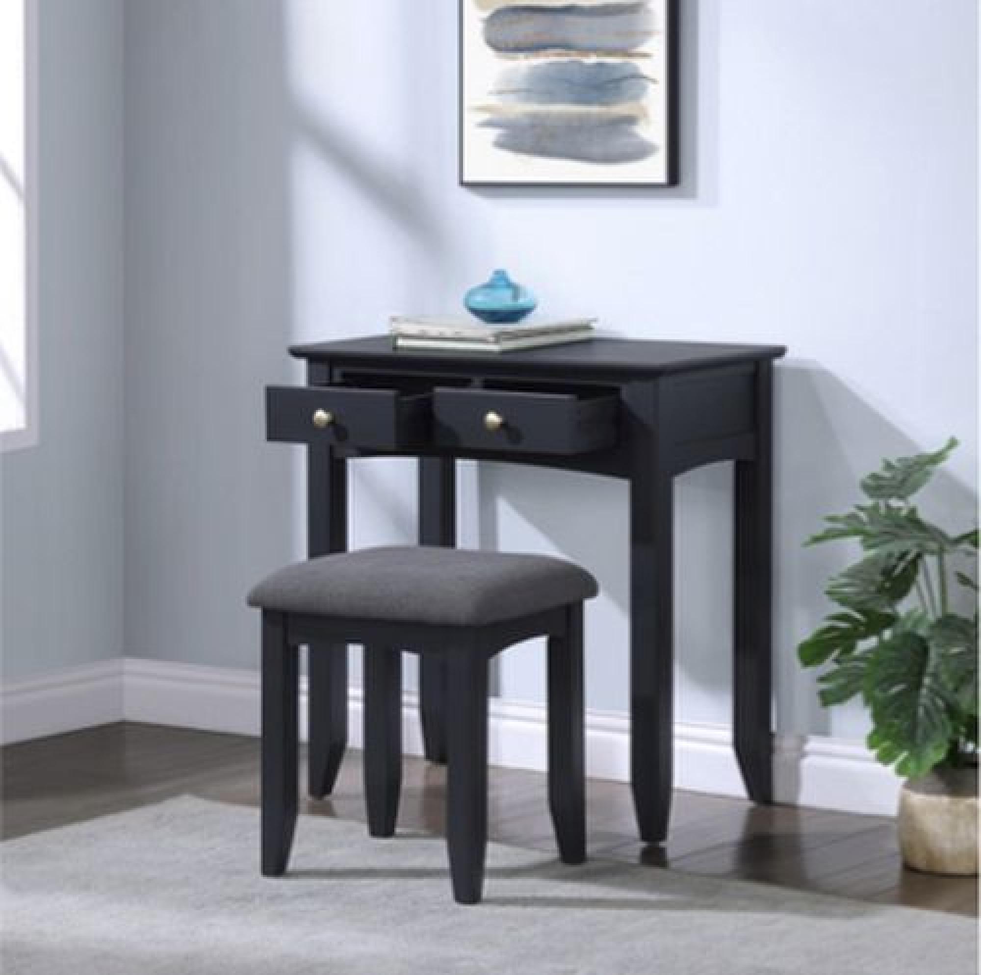 Product photograph of Luciana Black 2 Drawer Dressing Table And Stool from Choice Furniture Superstore.