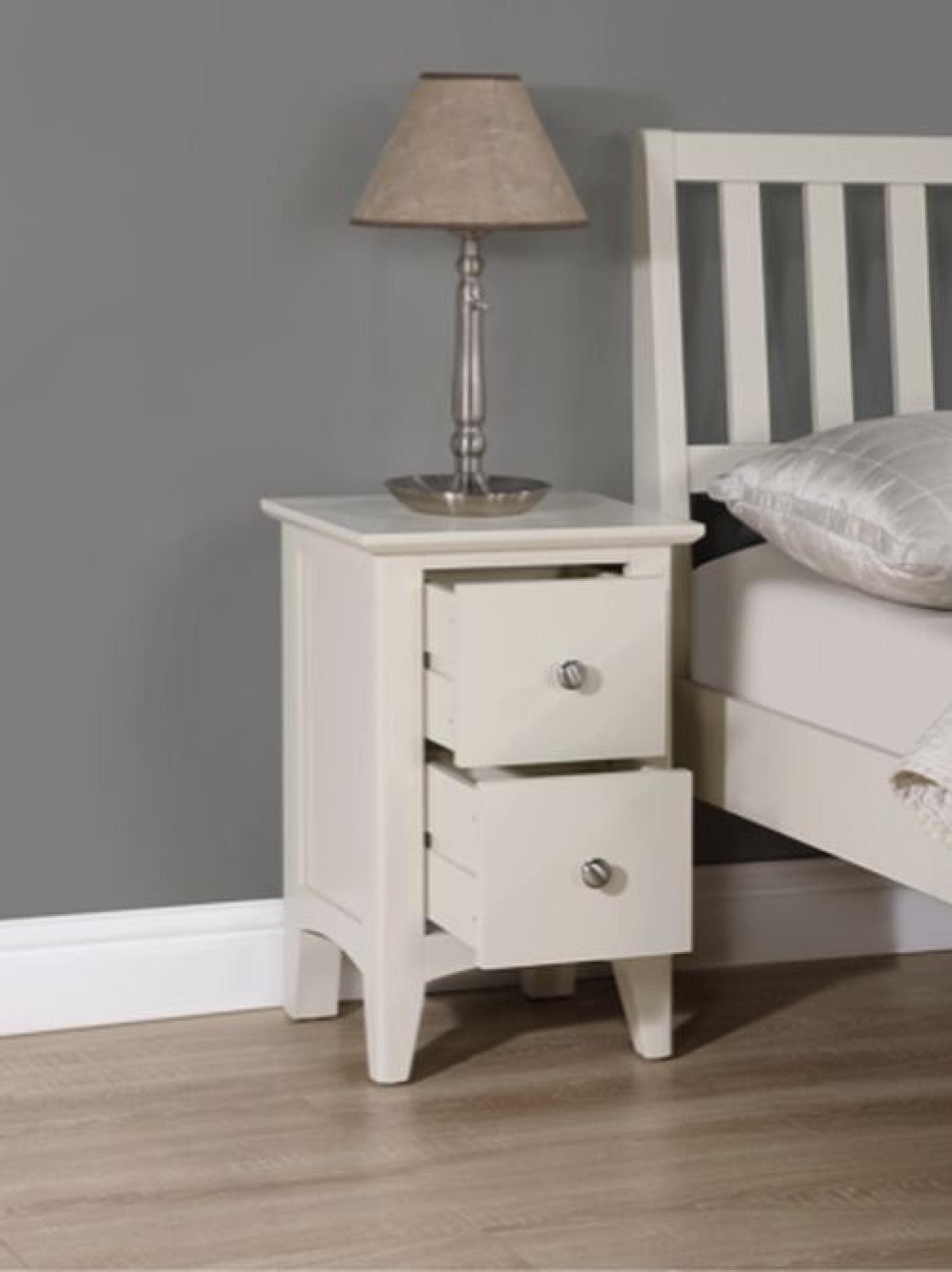 Product photograph of Luciana Ivory Painted 2 Drawer Narrow Bedside Cabinet from Choice Furniture Superstore.