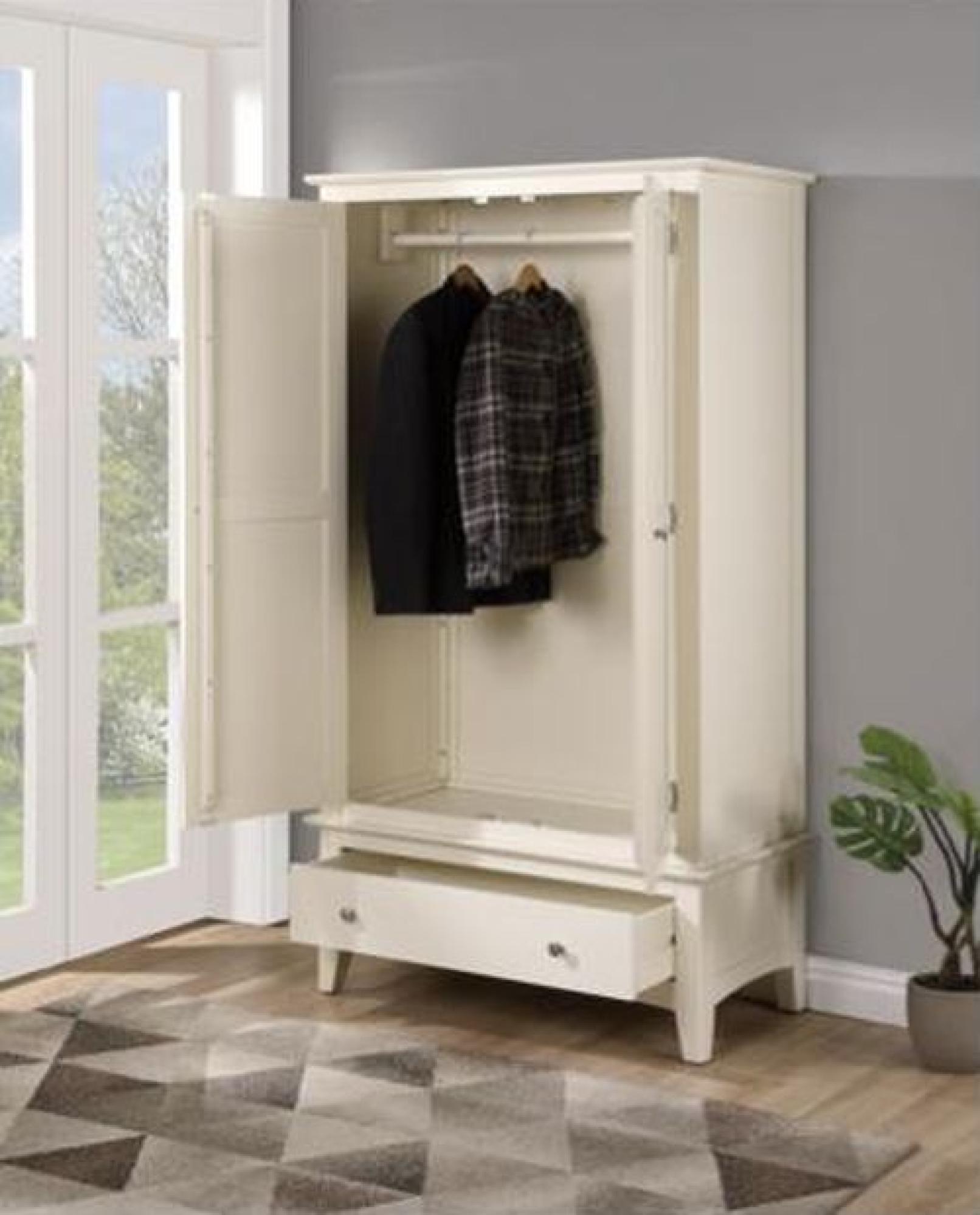 Product photograph of Luciana Ivory Painted 2 Door 1 Drawer Double Wardrobe from Choice Furniture Superstore.