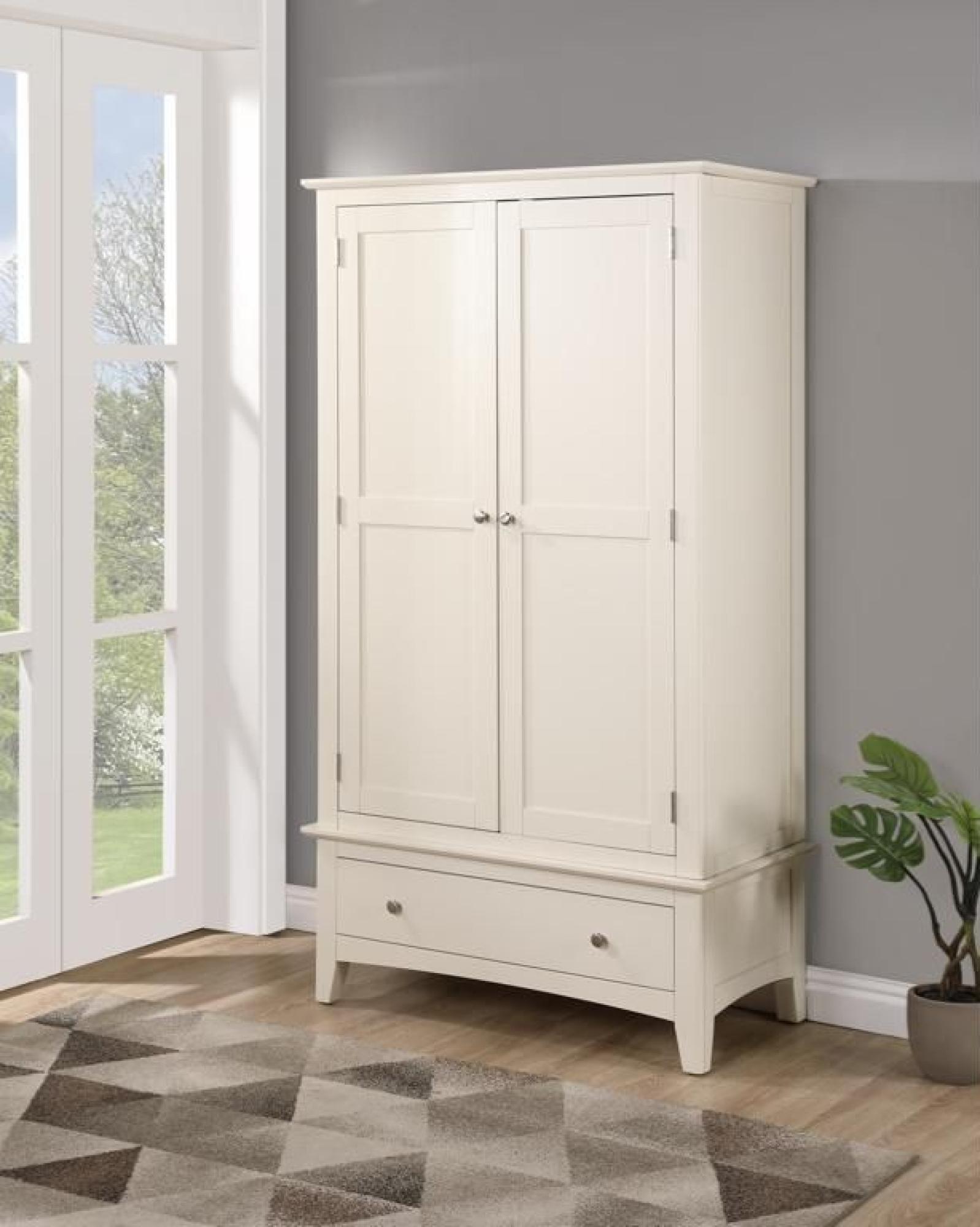 Product photograph of Luciana Ivory Painted 2 Door 1 Drawer Double Wardrobe from Choice Furniture Superstore.