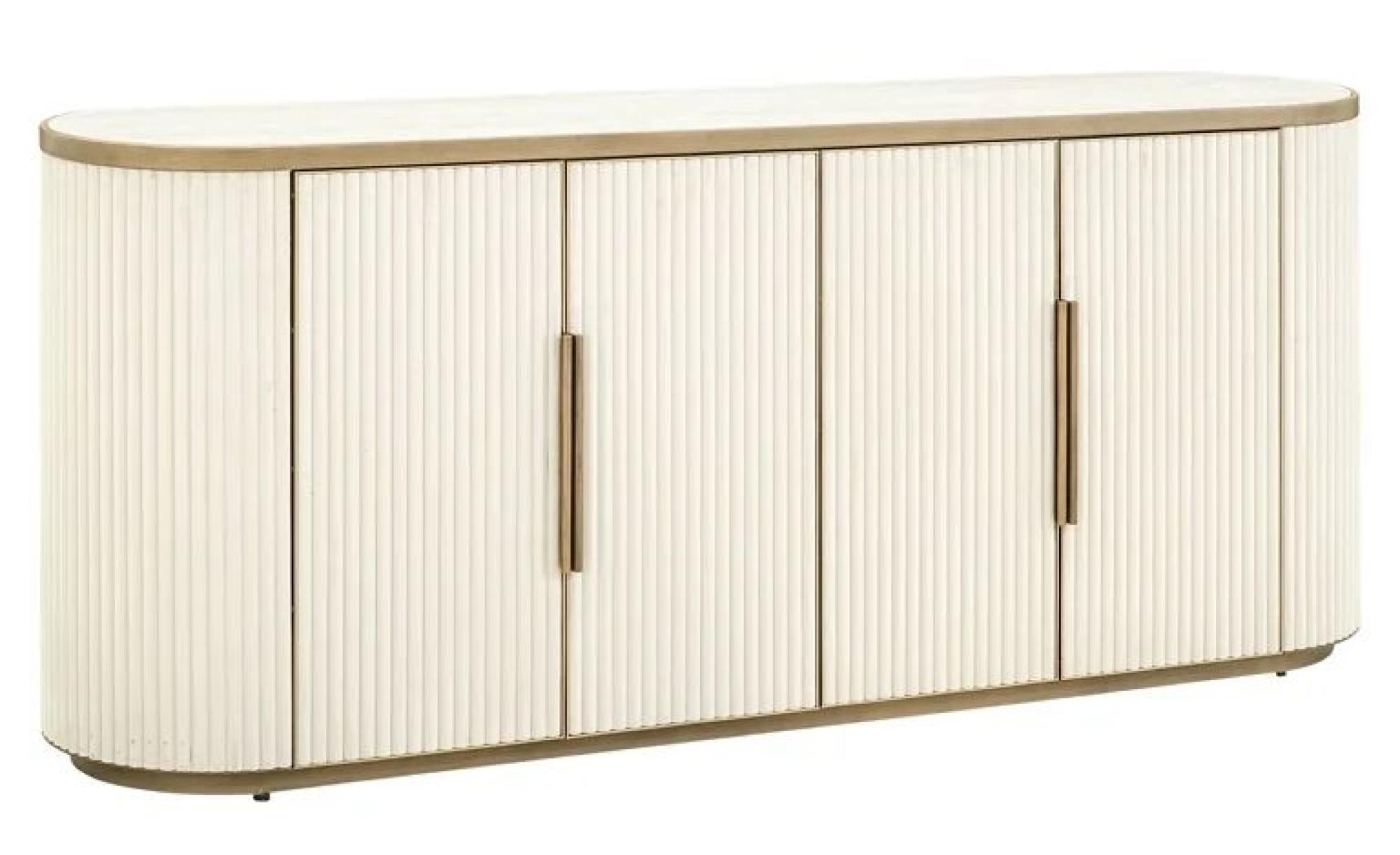 Product photograph of Tivoli White Ribbed Extra Large 4 Door Sideboard With Gold Trim from Choice Furniture Superstore.