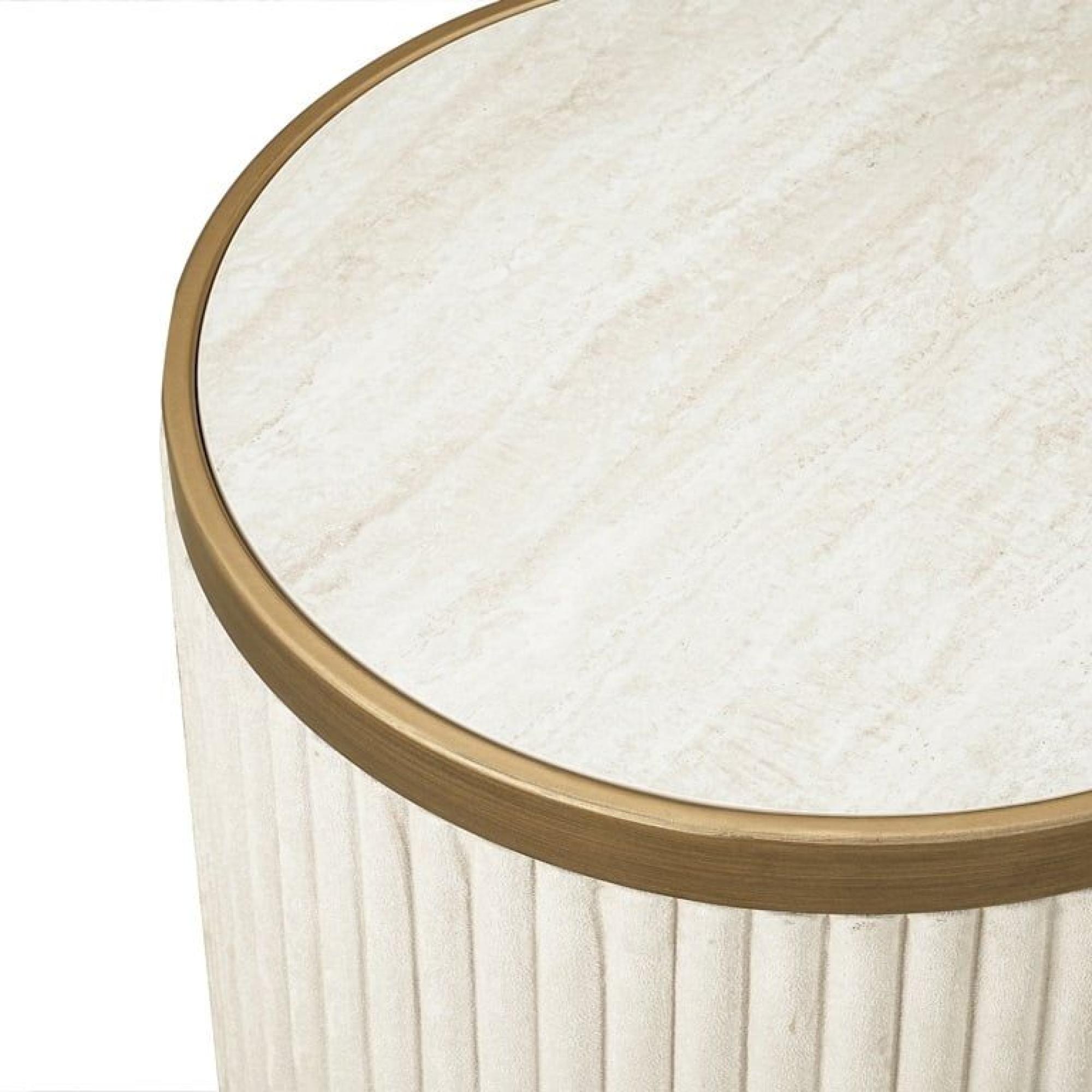 Product photograph of Tivoli White Ribbed Set Of 2 Round End Tables With Gold Trim from Choice Furniture Superstore.