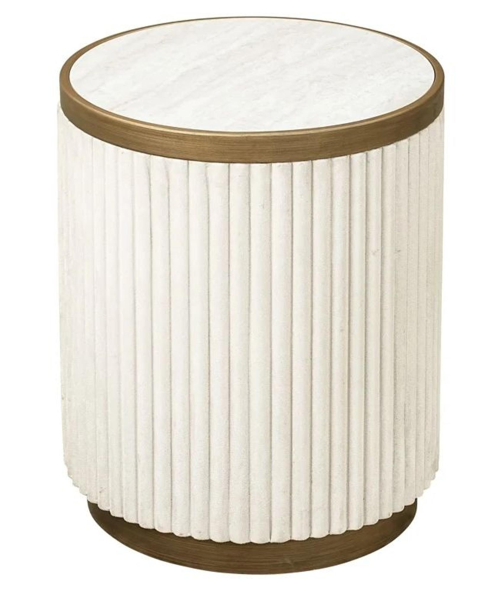 Product photograph of Tivoli White Ribbed Set Of 2 Round End Tables With Gold Trim from Choice Furniture Superstore.