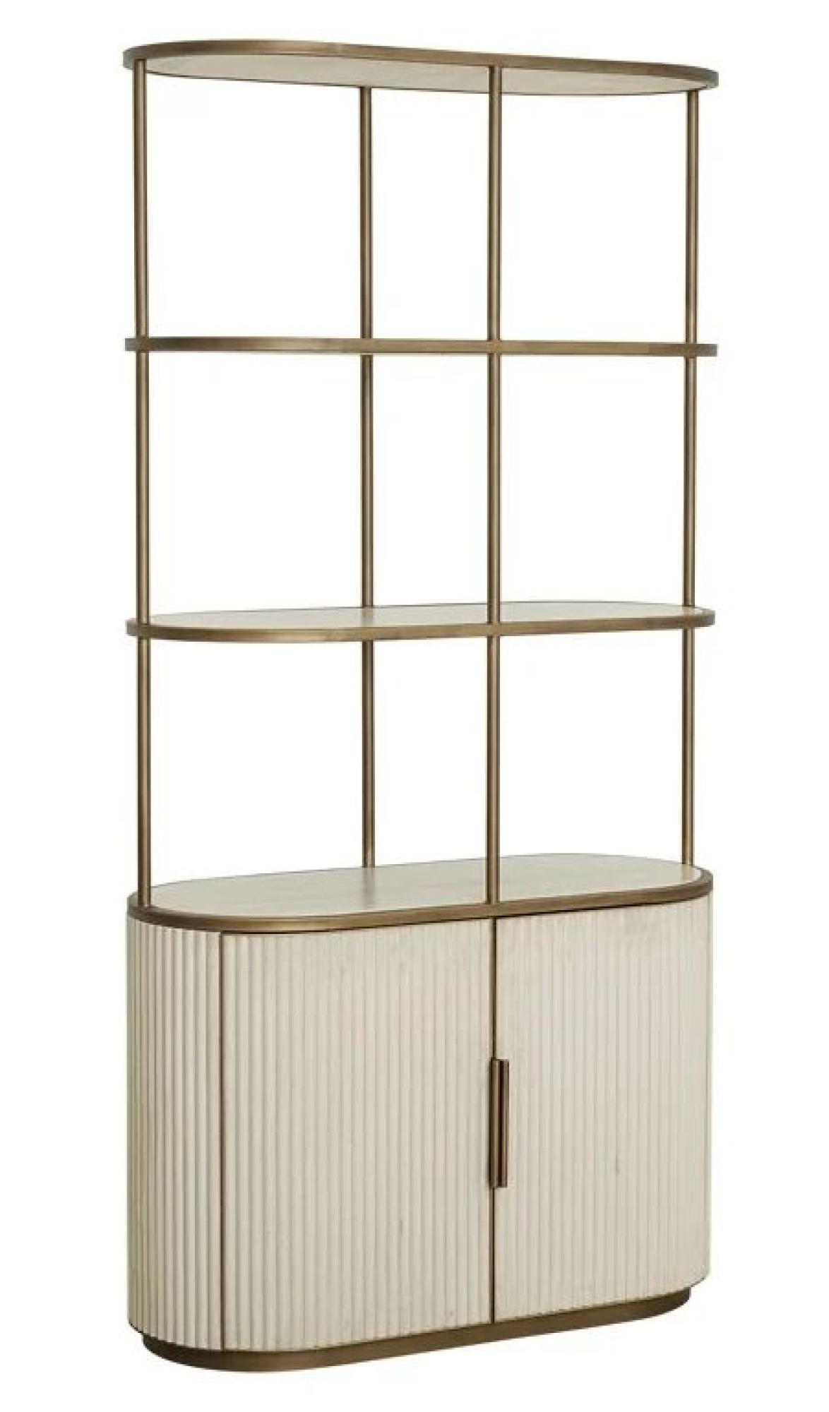 Product photograph of Tivoli White Ribbed Storage Shelving Unit With Gold Trim from Choice Furniture Superstore.