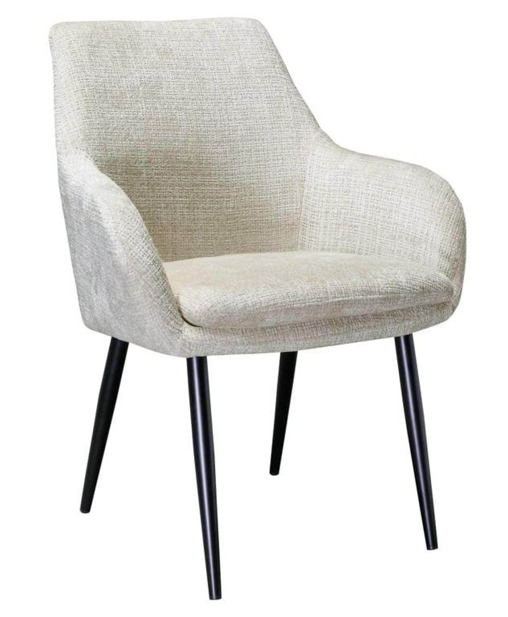 Product photograph of Chrissy Beige Chenille Fabric Dining Armchair With Black Legs from Choice Furniture Superstore.