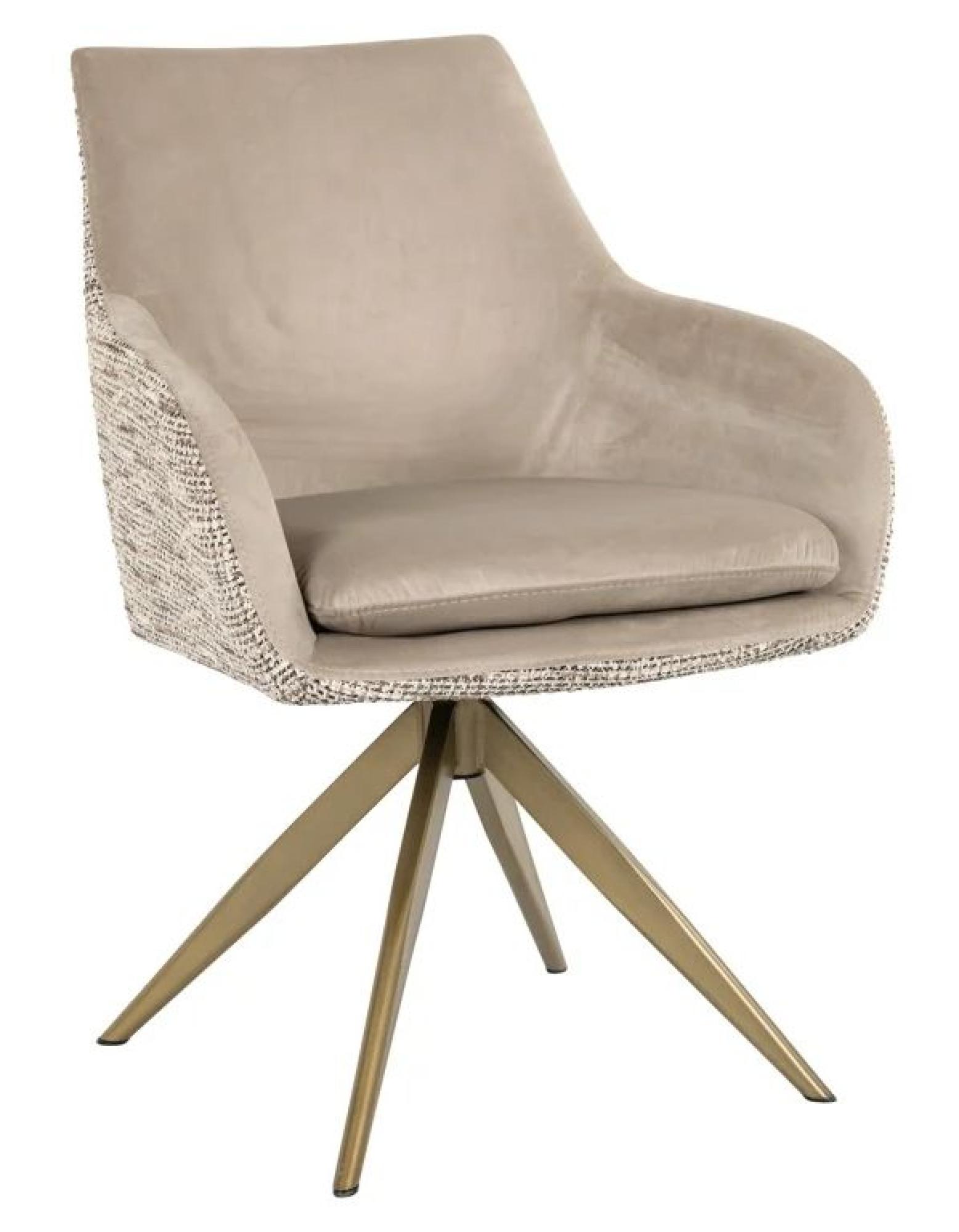 Product photograph of Lisonne Natural Khaki Velvet Fabric Swivel Dining Chair With Brushed Gold Legs from Choice Furniture Superstore.