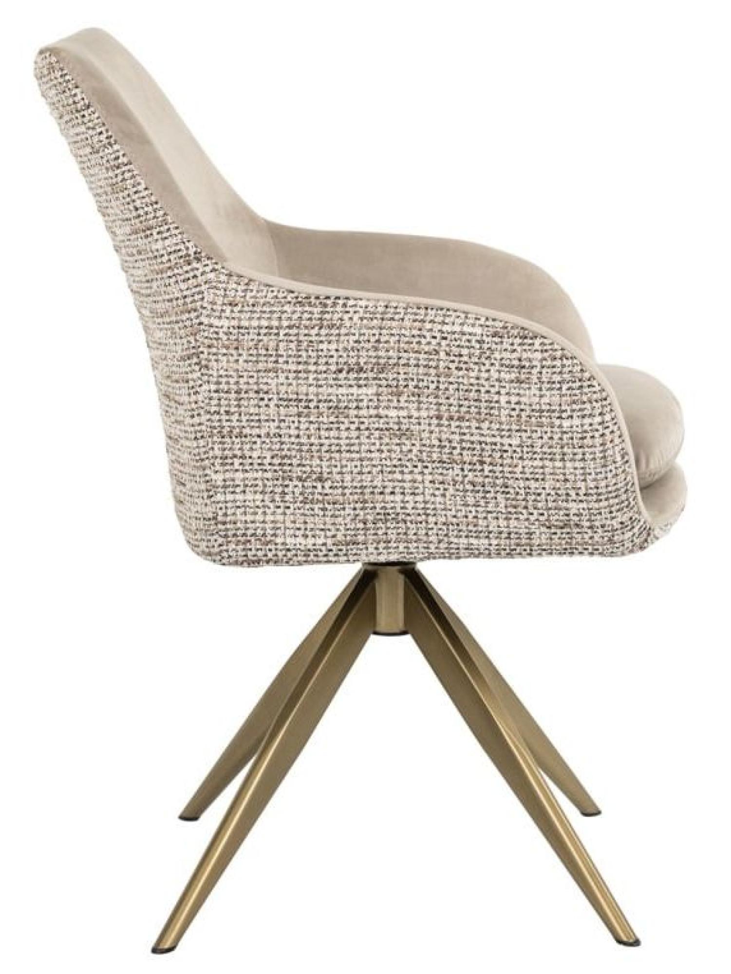 Product photograph of Lisonne Natural Khaki Velvet Fabric Swivel Dining Chair With Brushed Gold Legs from Choice Furniture Superstore.