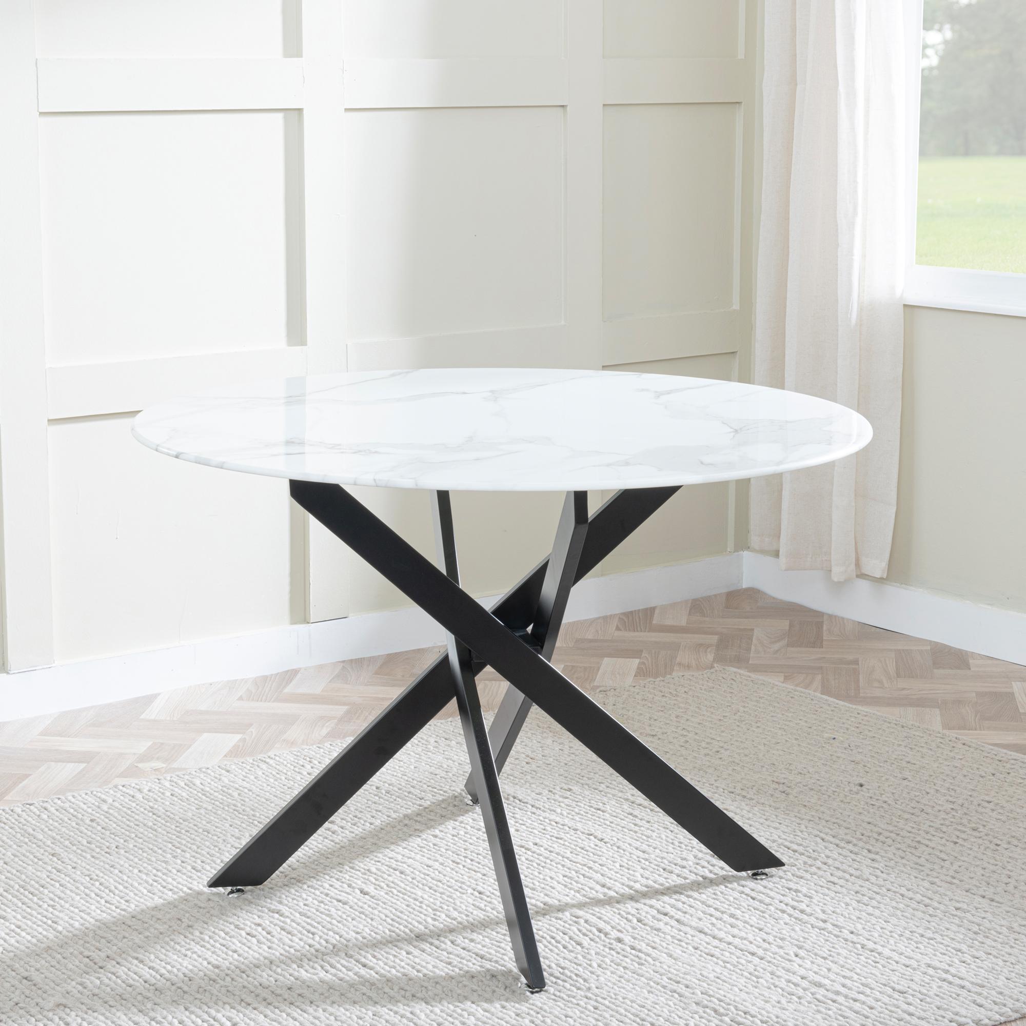 Product photograph of Chopstick White Glass And Black Metal 4 Seater Round Dining Set - 4 Corona Beige Fabric Chairs from Choice Furniture Superstore.