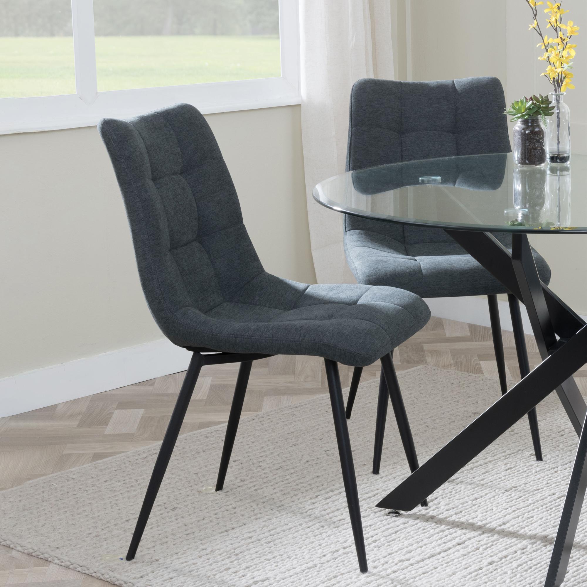 Product photograph of Chopstick White Glass And Black Metal 4 Seater Round Dining Set - 4 Corona Light Grey Fabric Chairs from Choice Furniture Superstore.