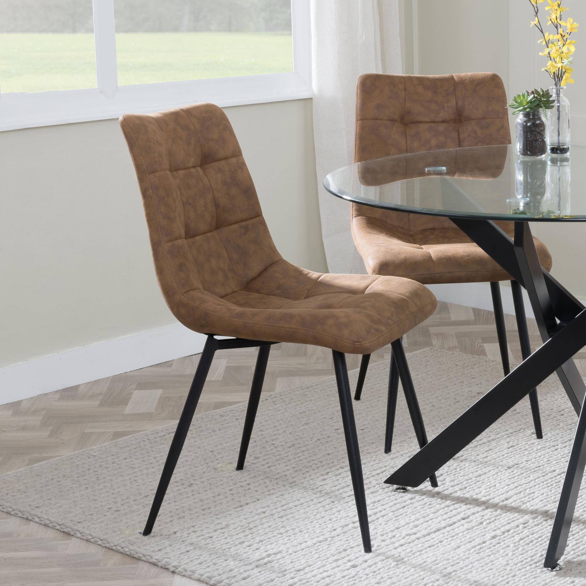 Product photograph of Chopstick White Glass And Black Metal 4 Seater Round Dining Set - 4 Corona Brown Fabric Chairs from Choice Furniture Superstore.