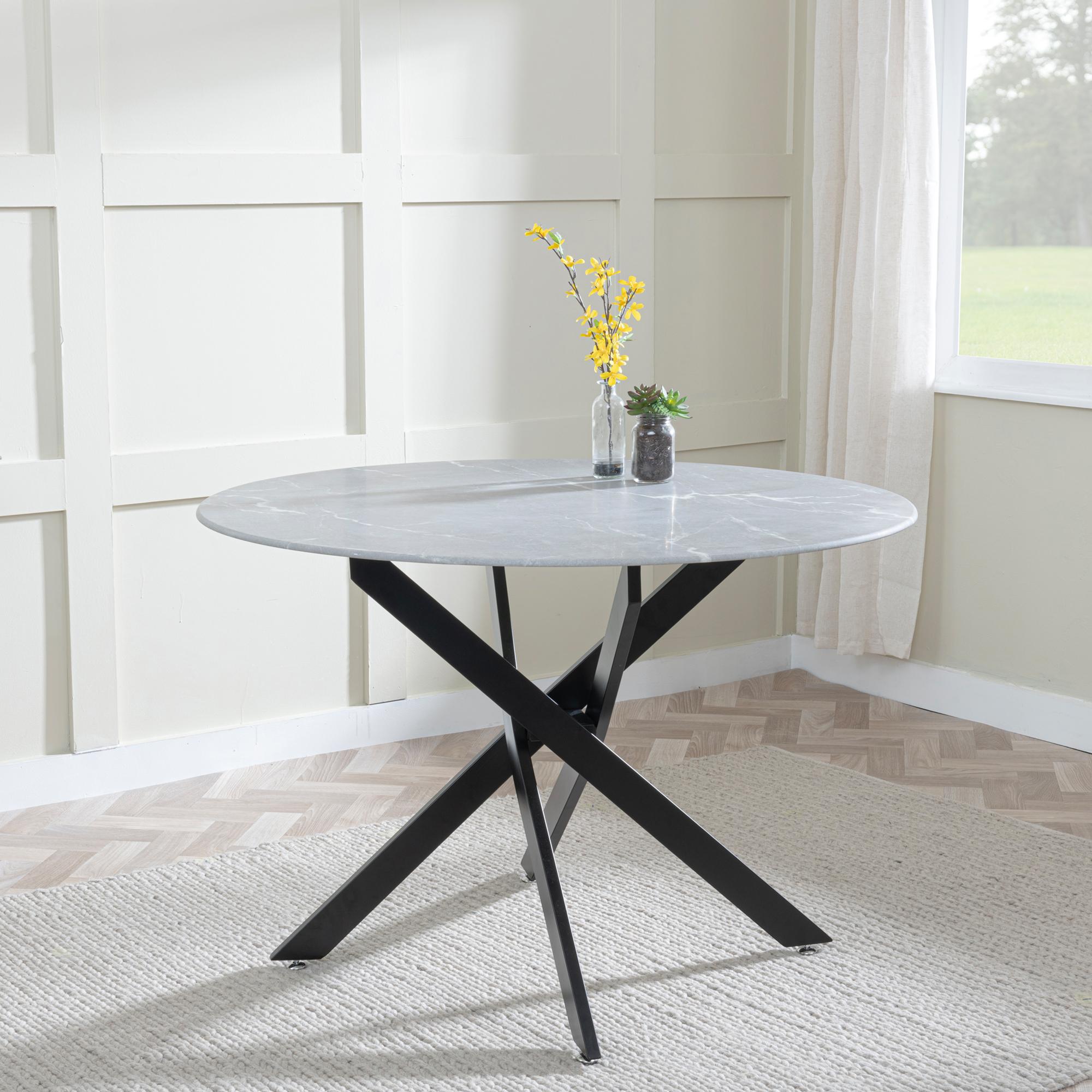 Product photograph of Chopstick Grey Glass And Black Metal 4 Seater Round Dining Set - 4 Corona Camel Fabric Chairs from Choice Furniture Superstore.
