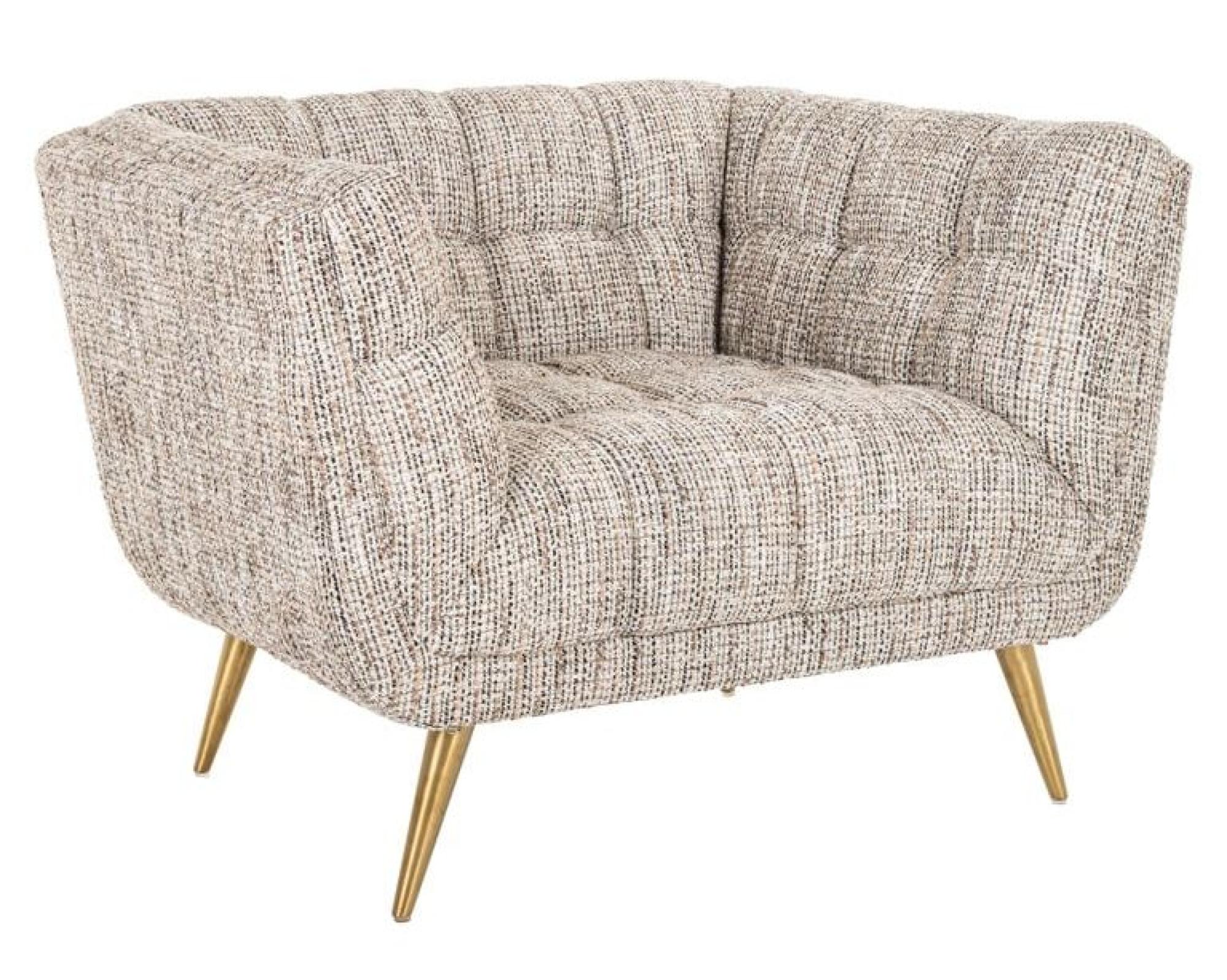 Product photograph of Huxley Beige Fabric Accent Chair With Gold Legs from Choice Furniture Superstore.