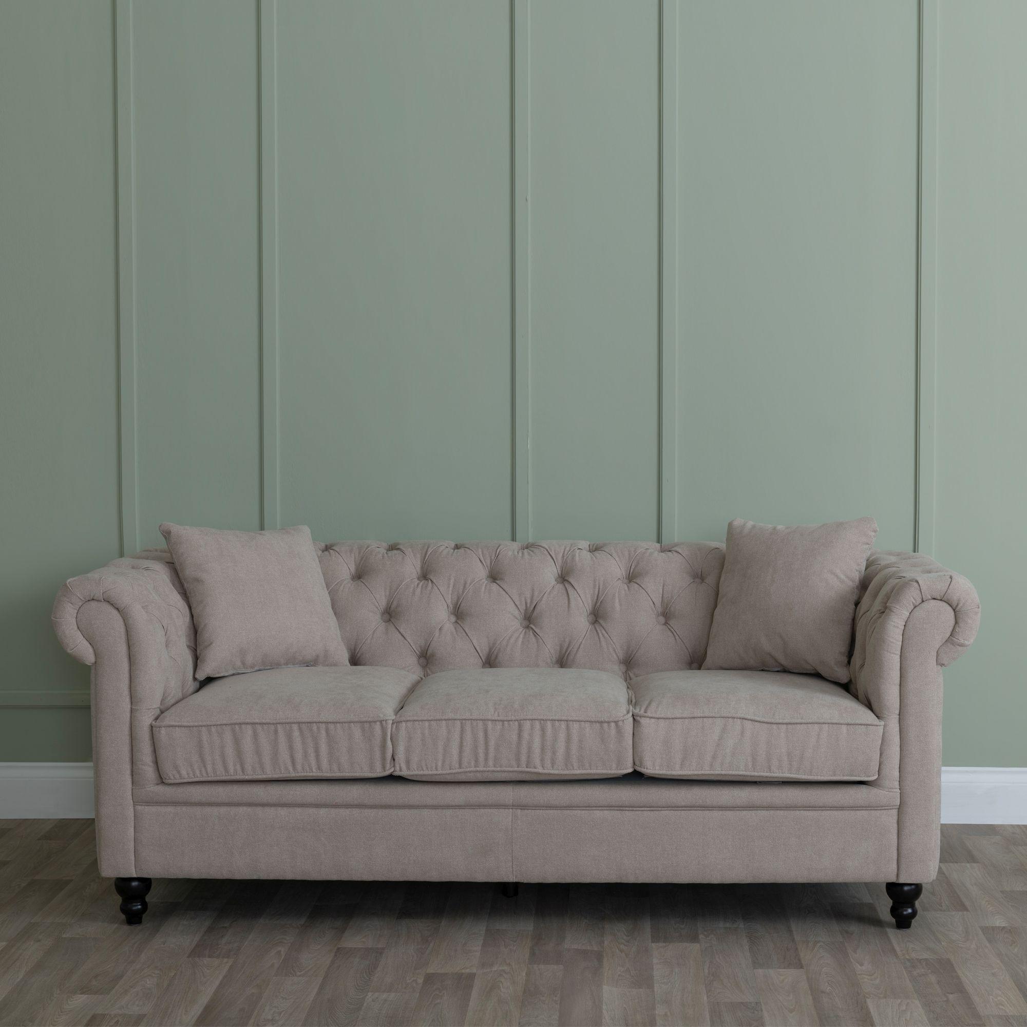 Product photograph of Chesterfield Beige Fabric Sofa Set from Choice Furniture Superstore.