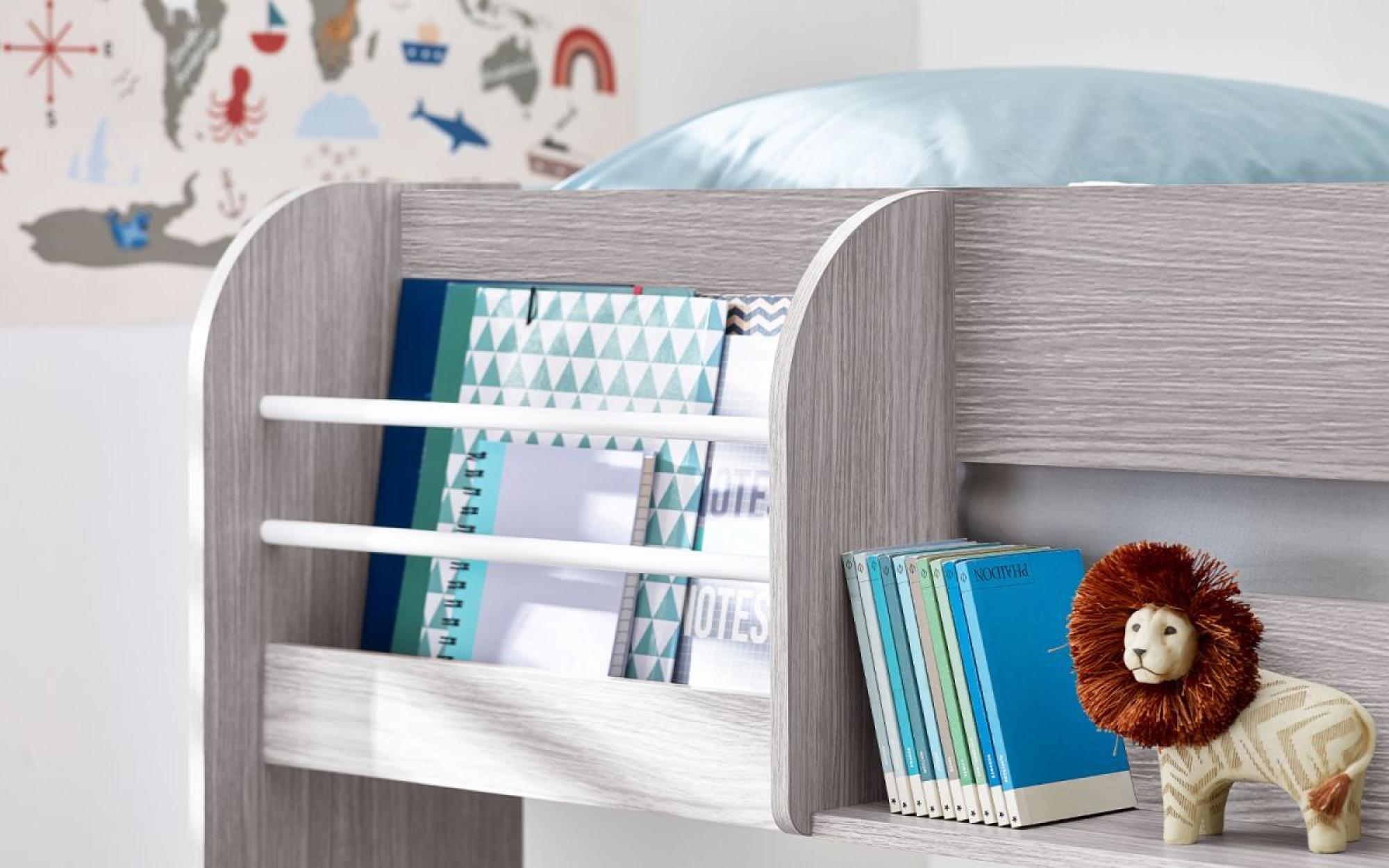 Product photograph of Mars Grey Oak With White Fabric Bunk Bed from Choice Furniture Superstore.