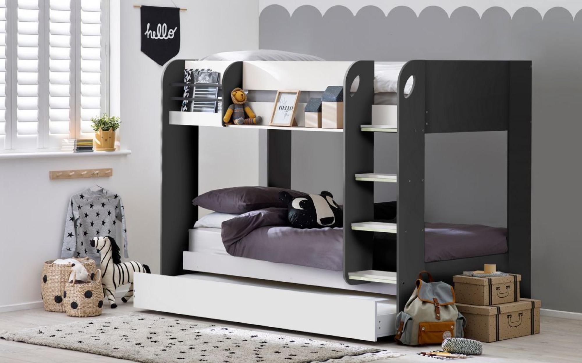 Product photograph of Mars Charcoal Oak With White Fabric Bunk Bed from Choice Furniture Superstore.