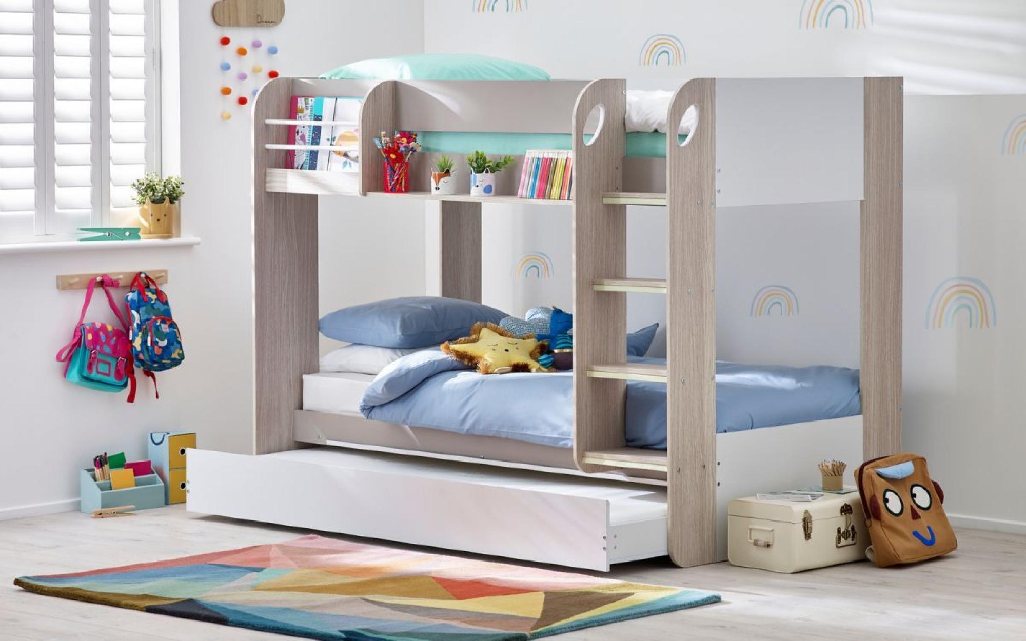 Product photograph of Mars Taupe With White Fabric Bunk Bed from Choice Furniture Superstore.