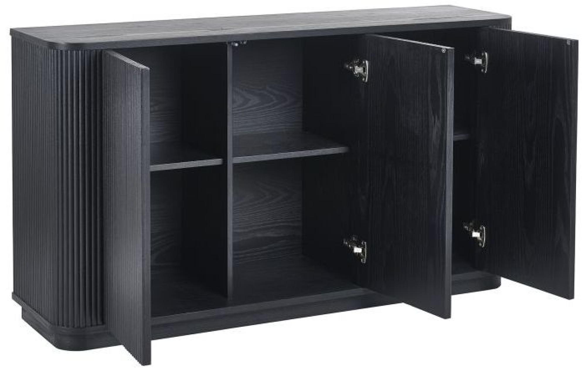 Product photograph of Louis Black Fluted Base Medium 3 Door Sideboard from Choice Furniture Superstore.