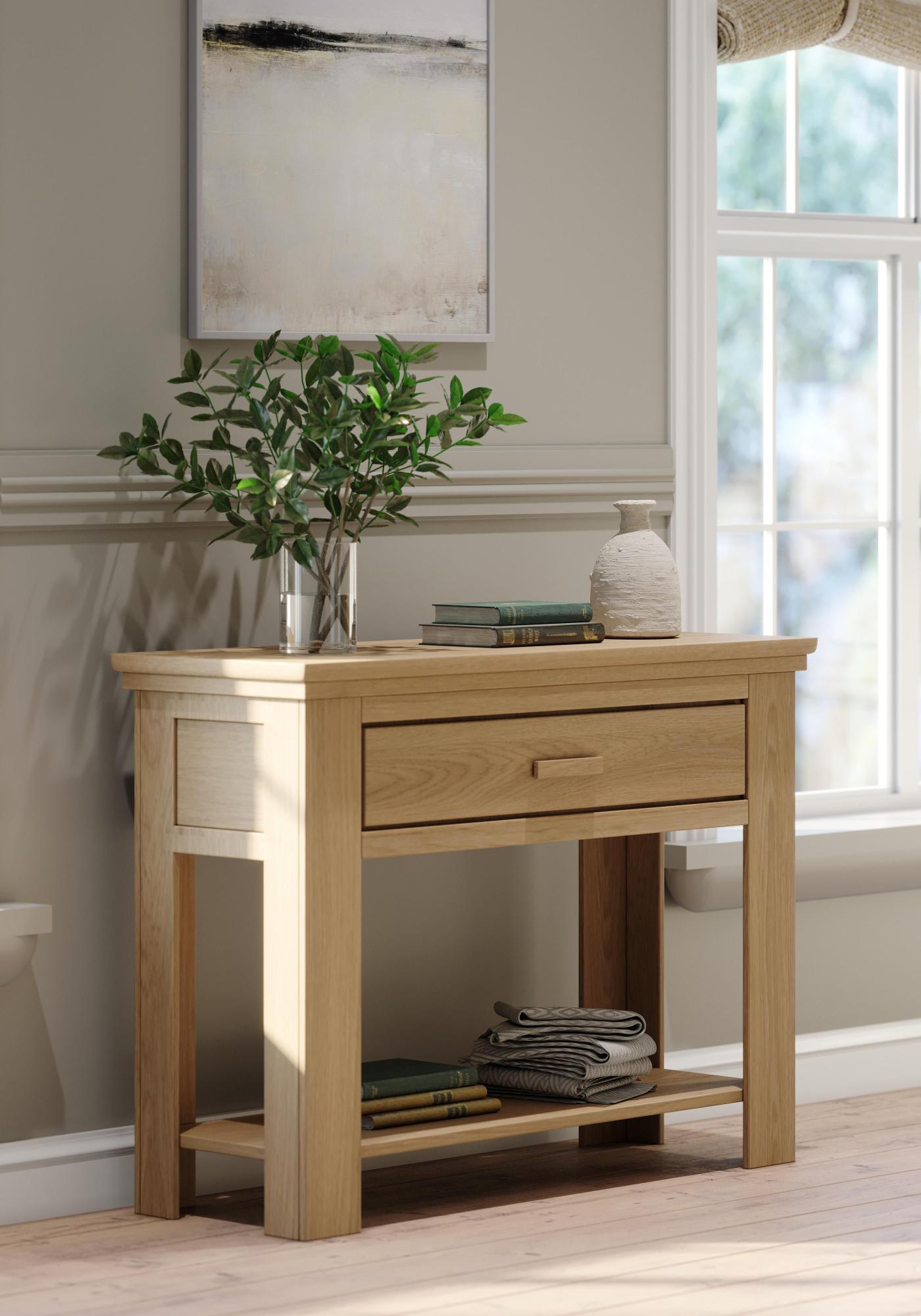 Product photograph of Corbin Oak 1 Drawer Console Table from Choice Furniture Superstore.