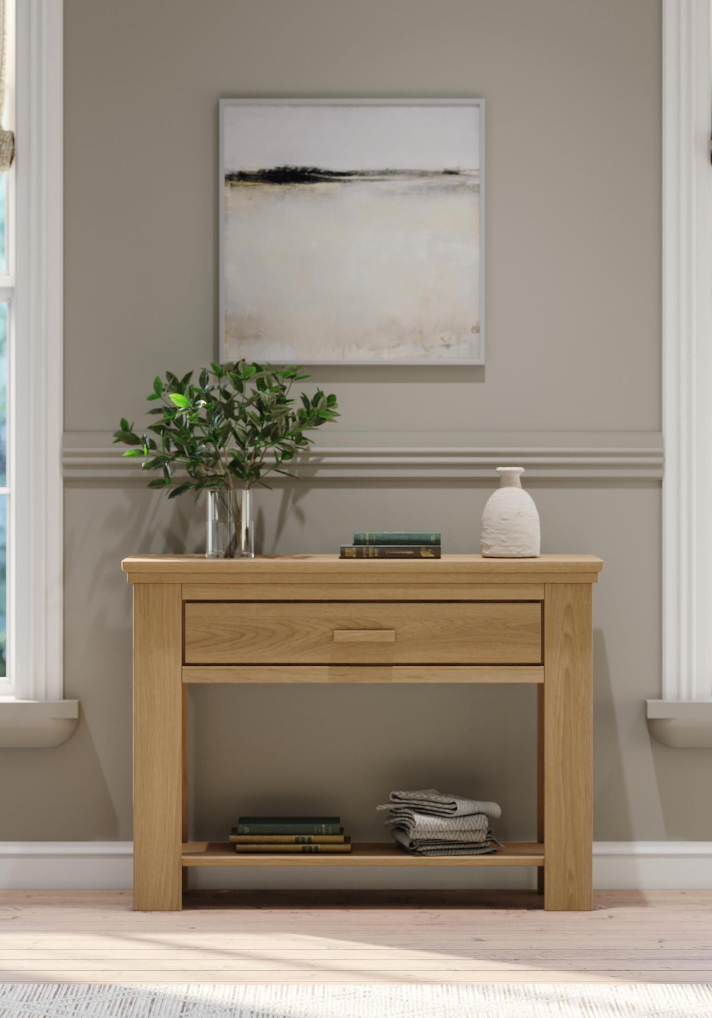 Product photograph of Corbin Oak 1 Drawer Console Table from Choice Furniture Superstore.