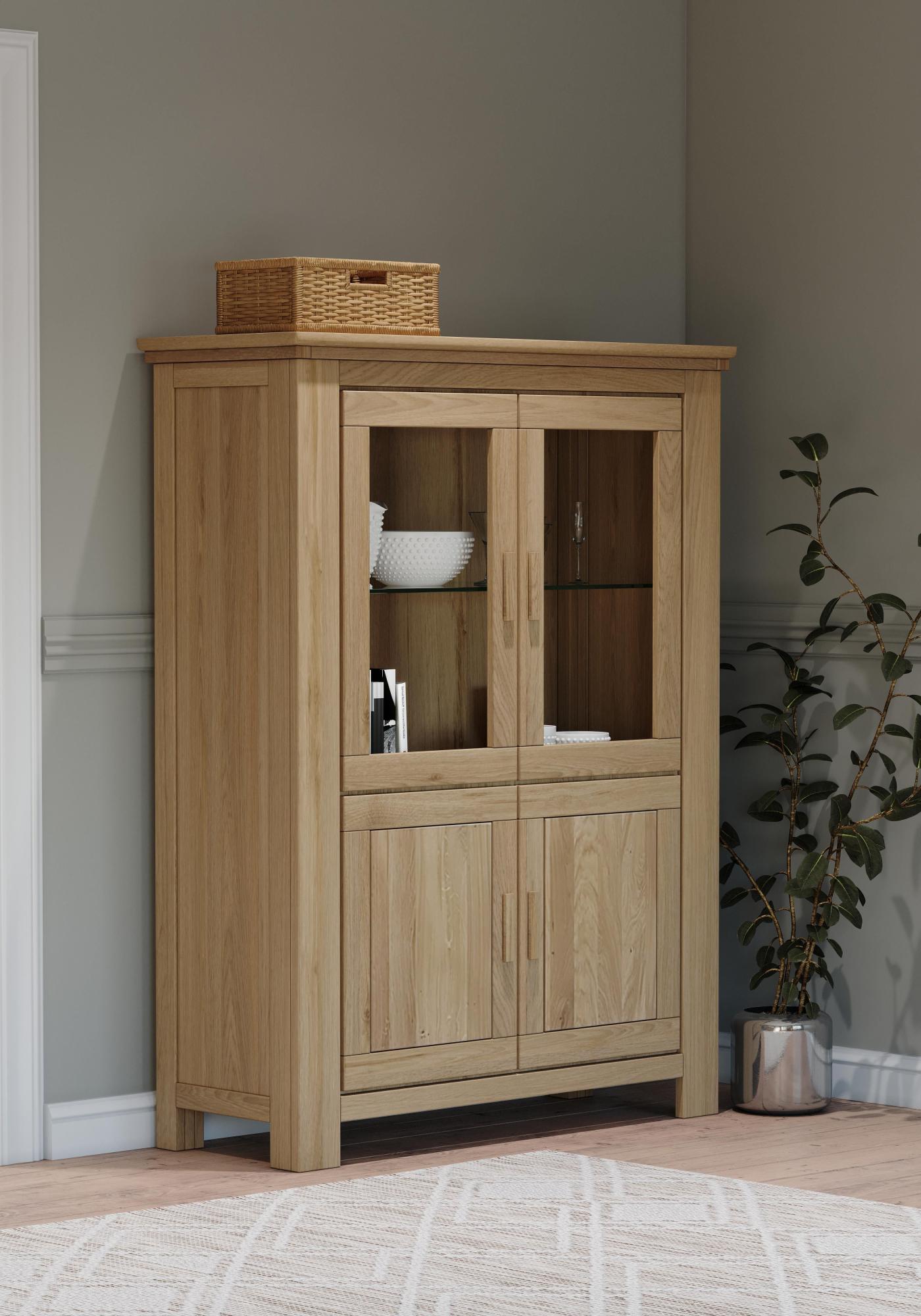 Product photograph of Corbin Oak 4 Door Display Cabinet from Choice Furniture Superstore.