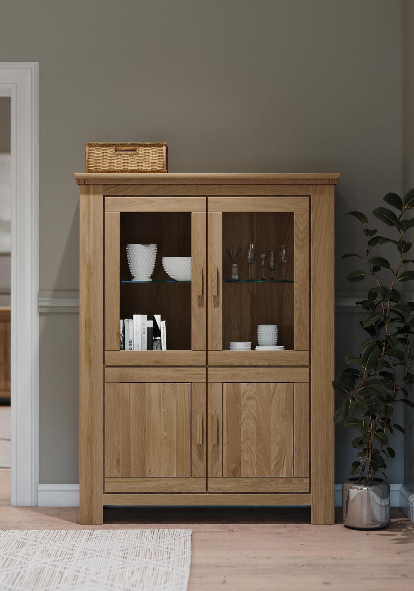 Product photograph of Corbin Oak 4 Door Display Cabinet from Choice Furniture Superstore.