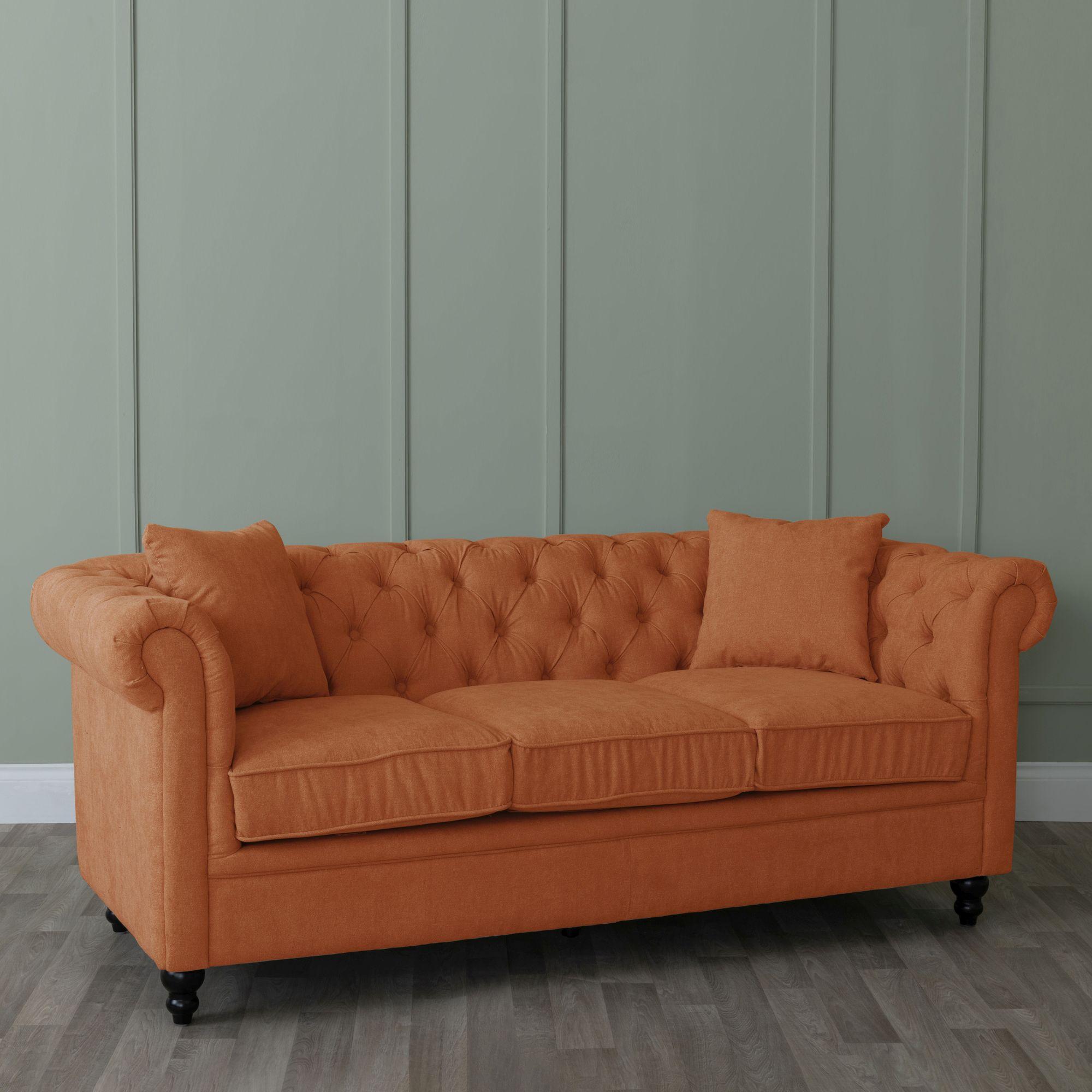 Product photograph of Chesterfield Burnt Orange Fabric Sofa Set from Choice Furniture Superstore.