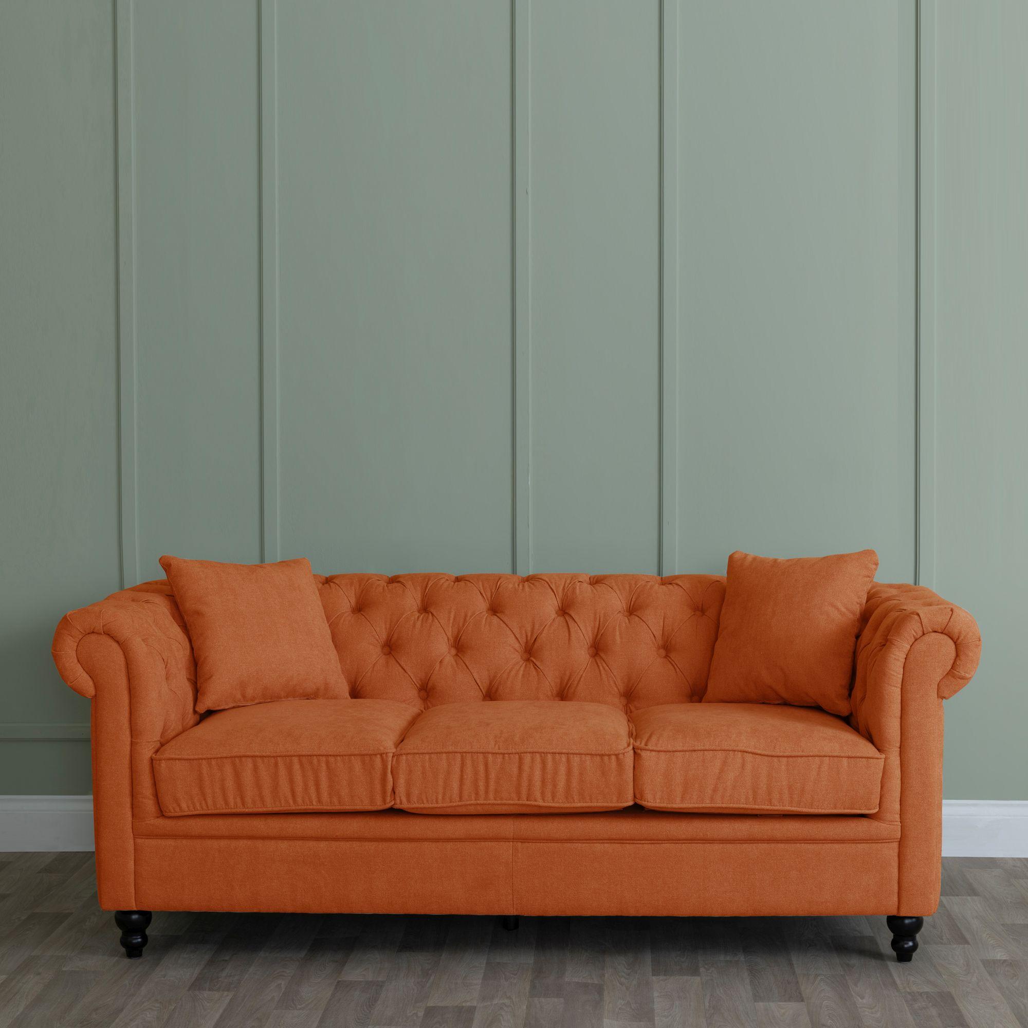 Product photograph of Chesterfield Burnt Orange Fabric Sofa Set from Choice Furniture Superstore.