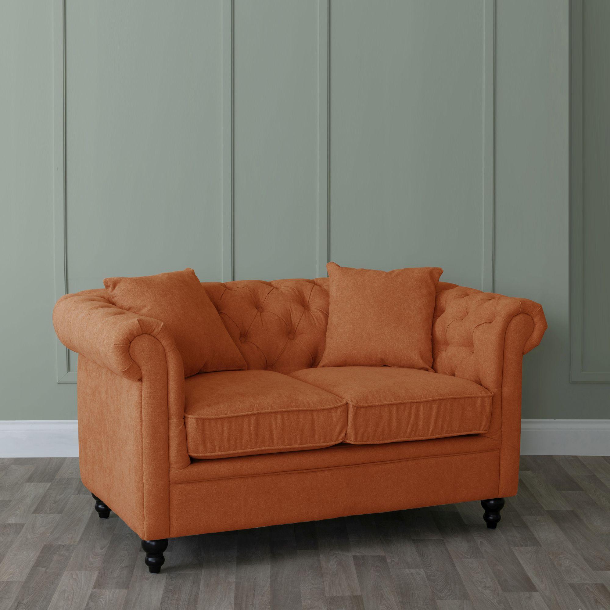 Product photograph of Chesterfield Burnt Orange Fabric Sofa Set from Choice Furniture Superstore.