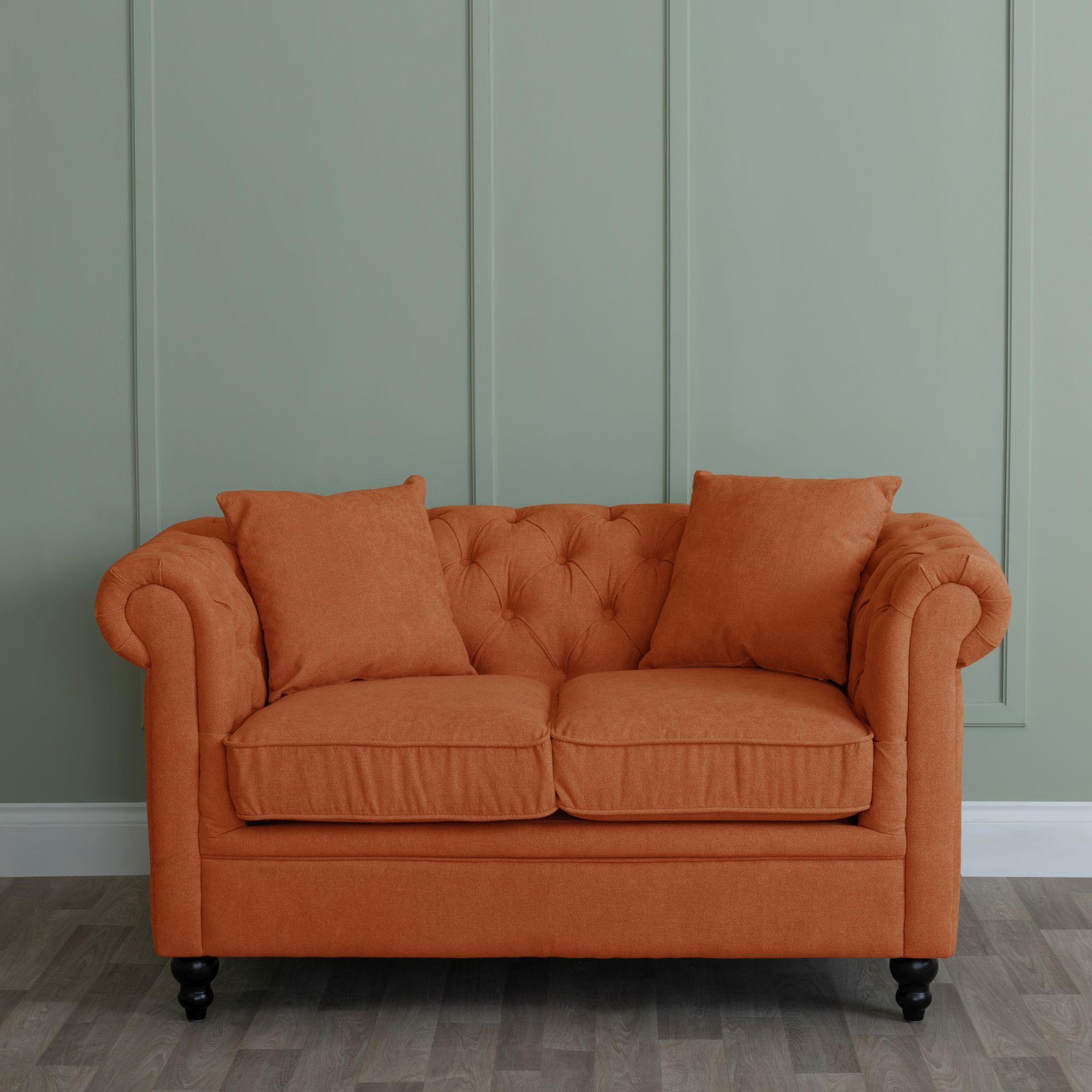 Product photograph of Chesterfield Burnt Orange Fabric Sofa Set from Choice Furniture Superstore.