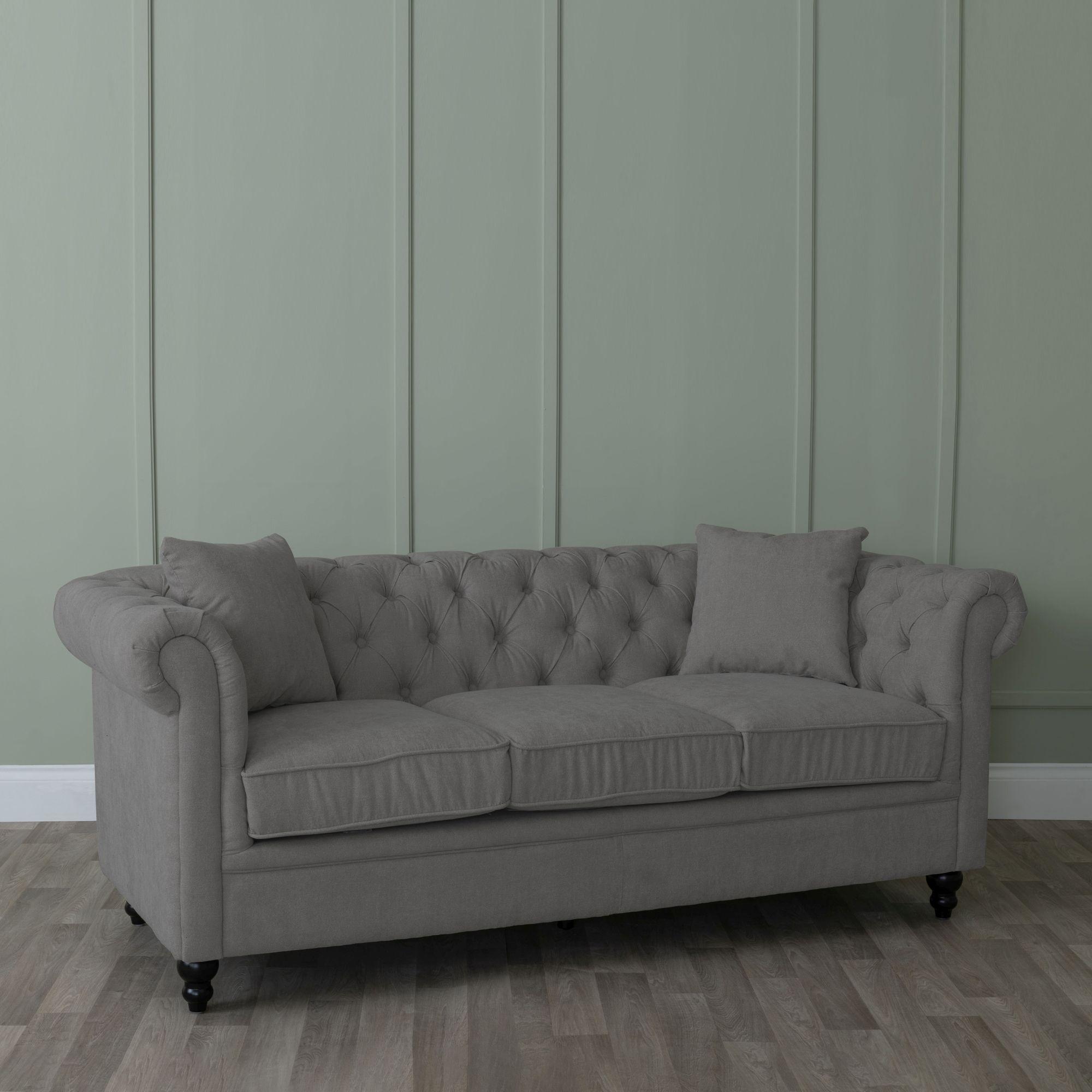 Product photograph of Chesterfield Grey Fabric Sofa Set from Choice Furniture Superstore.