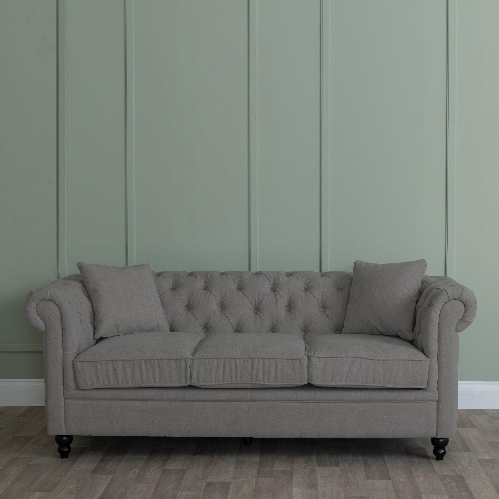 Product photograph of Chesterfield Grey Fabric Sofa Set from Choice Furniture Superstore.