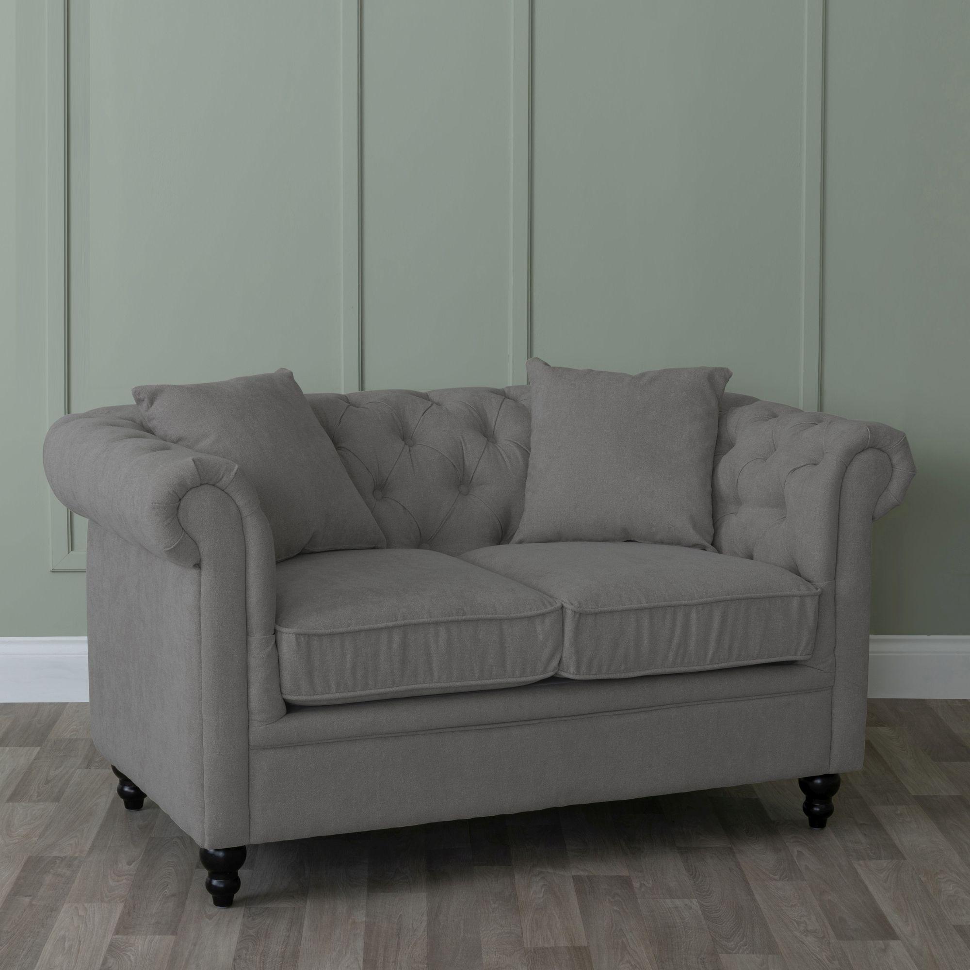 Product photograph of Chesterfield Grey Fabric Sofa Set from Choice Furniture Superstore.