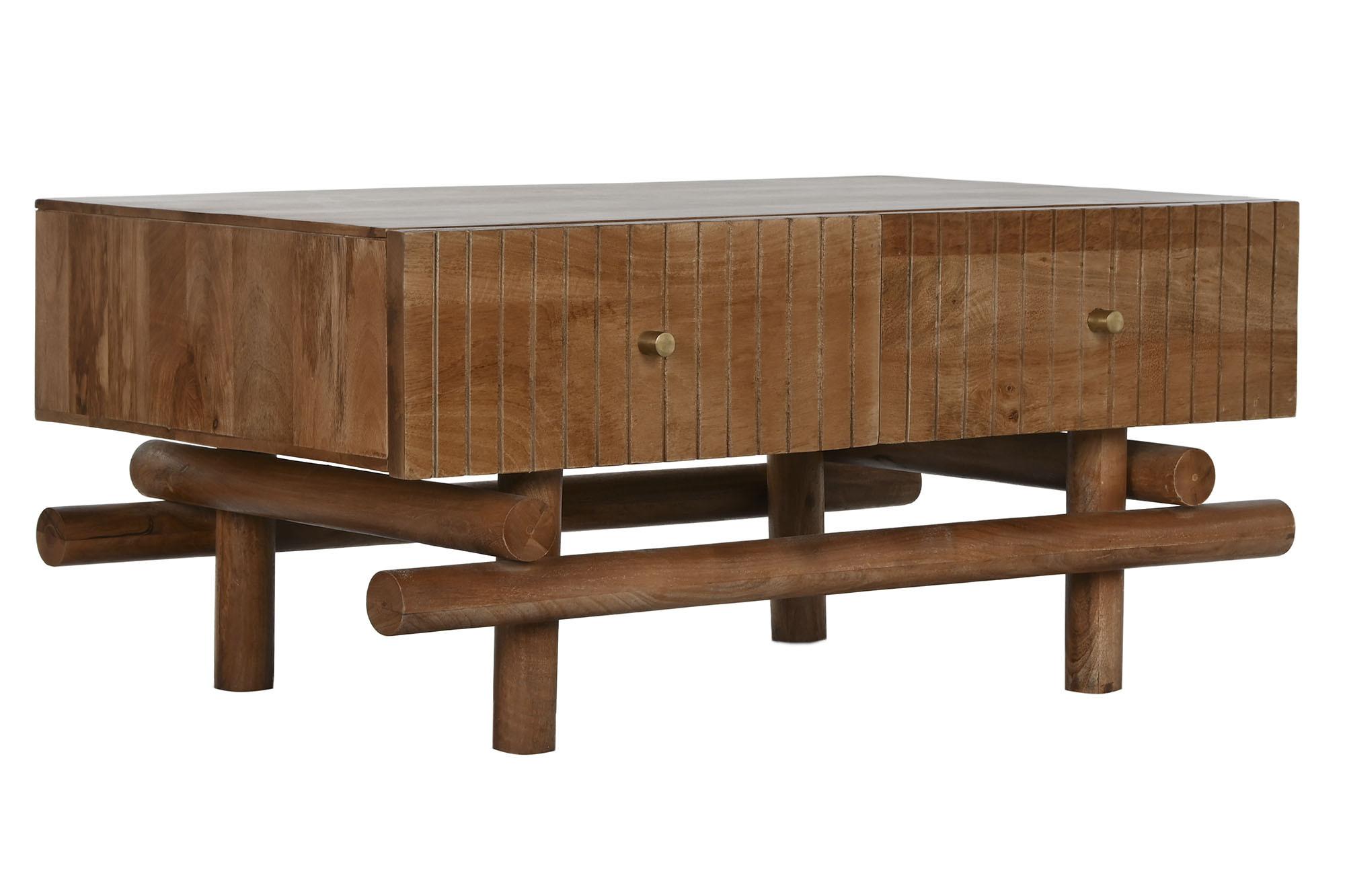 Product photograph of Kannur Mango Wood Ribbed 2 Drawer Coffee Table from Choice Furniture Superstore.