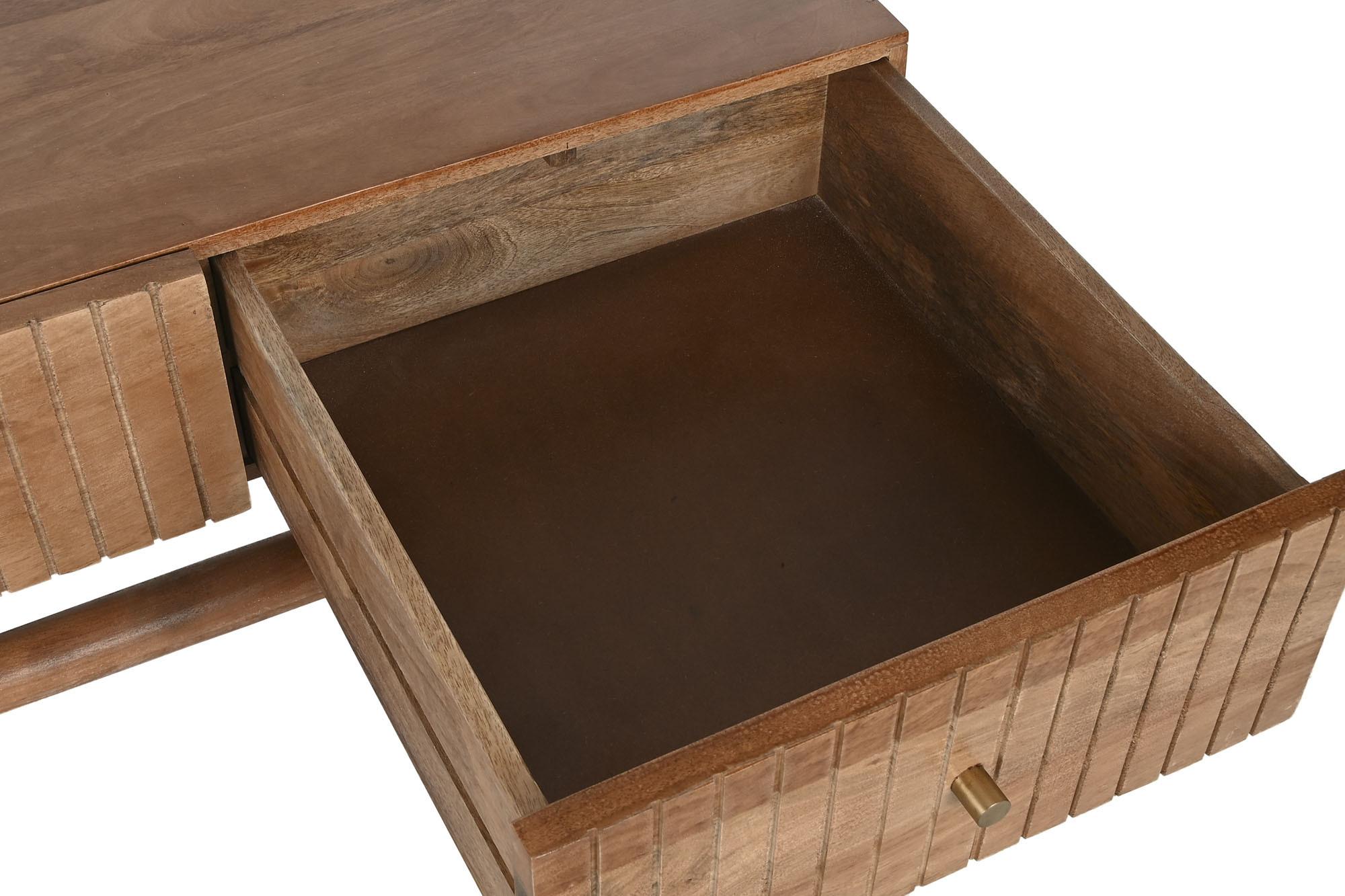 Product photograph of Kannur Mango Wood Ribbed 2 Drawer Coffee Table from Choice Furniture Superstore.