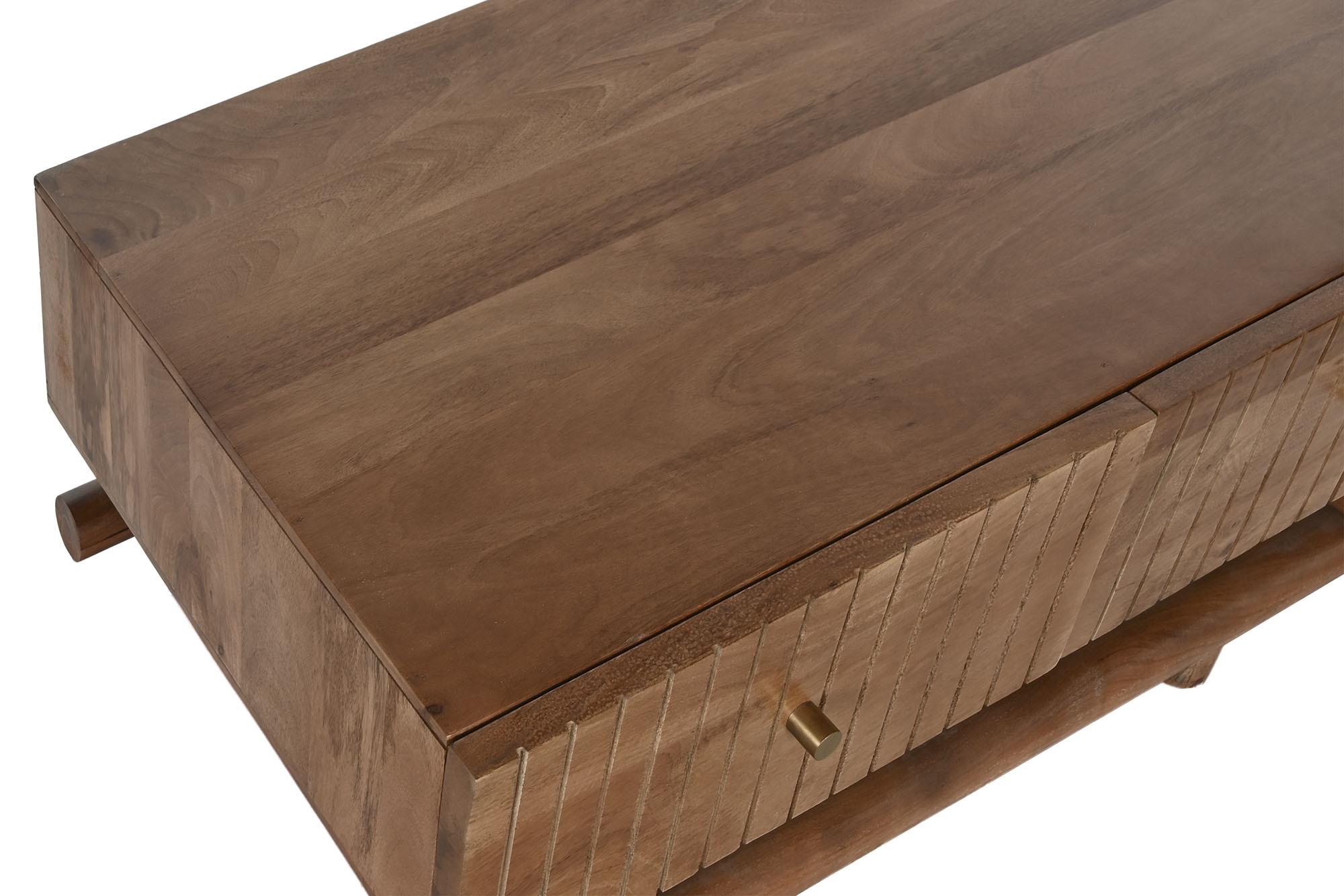 Product photograph of Kannur Mango Wood Ribbed 2 Drawer Coffee Table from Choice Furniture Superstore.