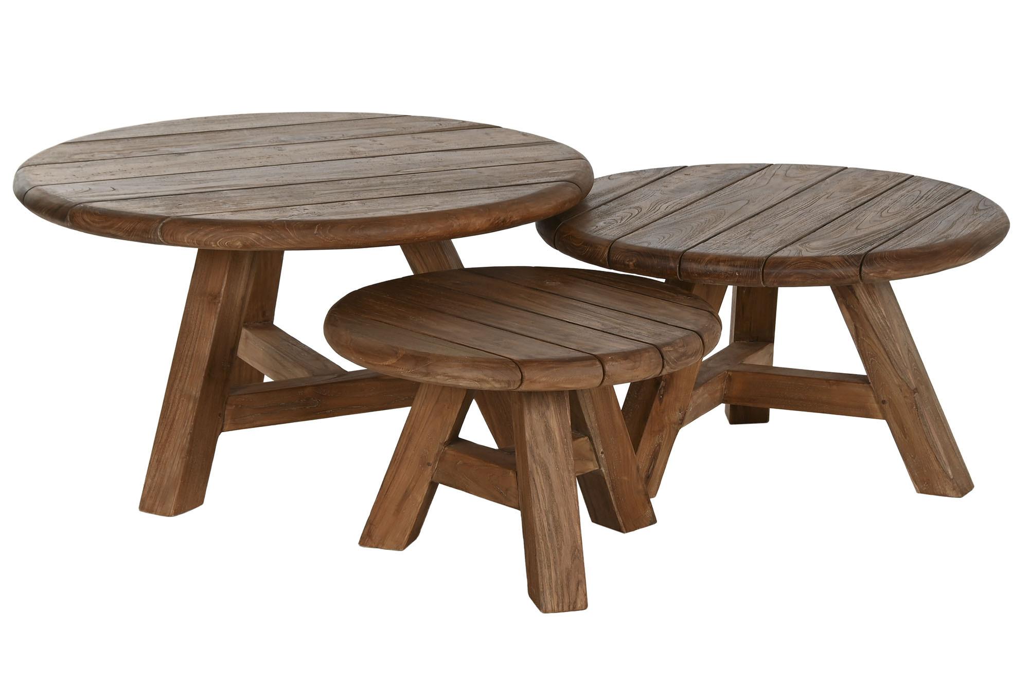 Product photograph of Recycled Teak Wood Set Of 3 Round Coffee Tables from Choice Furniture Superstore.