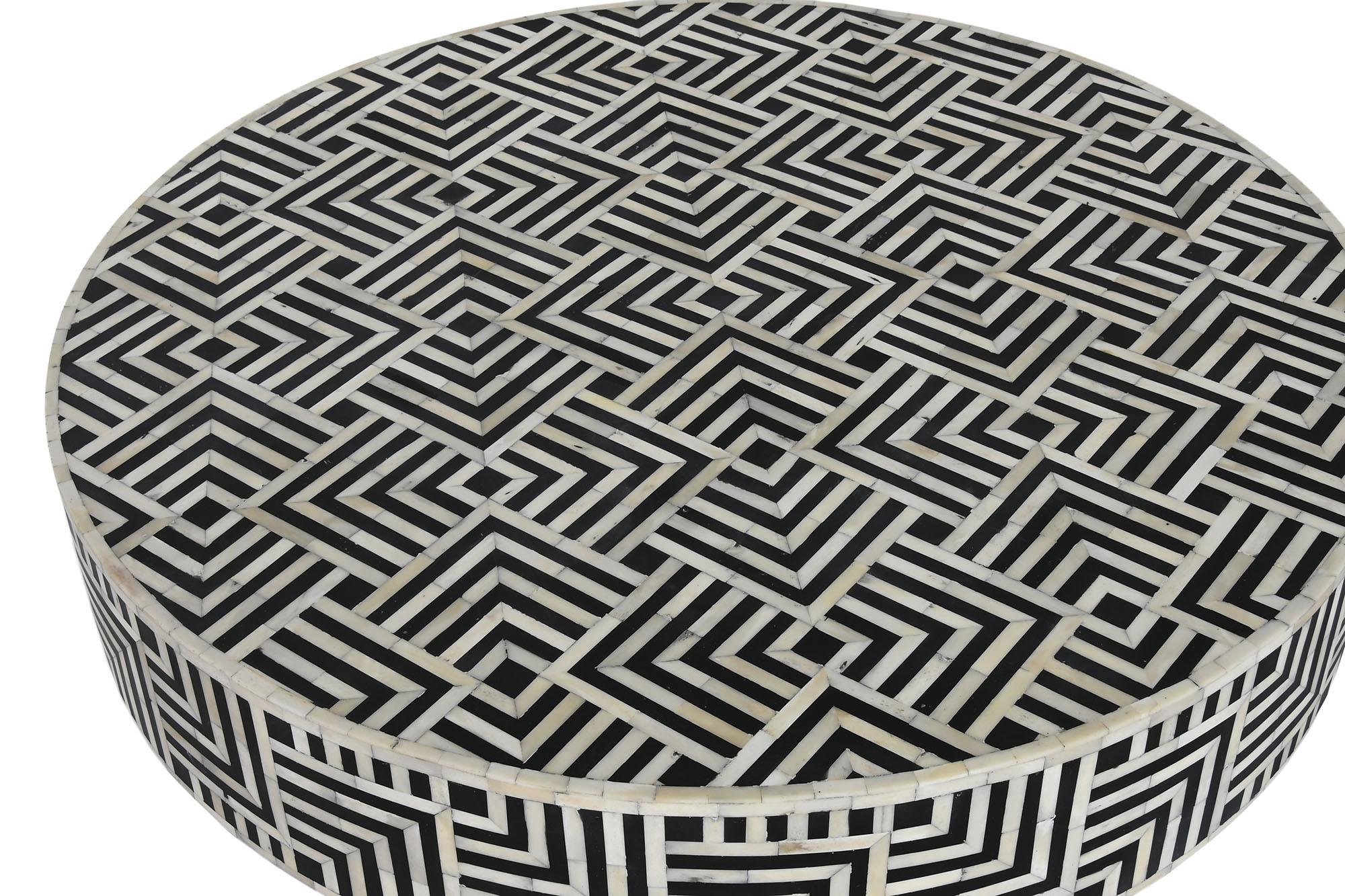 Product photograph of White And Black Bone Round Coffee Table from Choice Furniture Superstore.